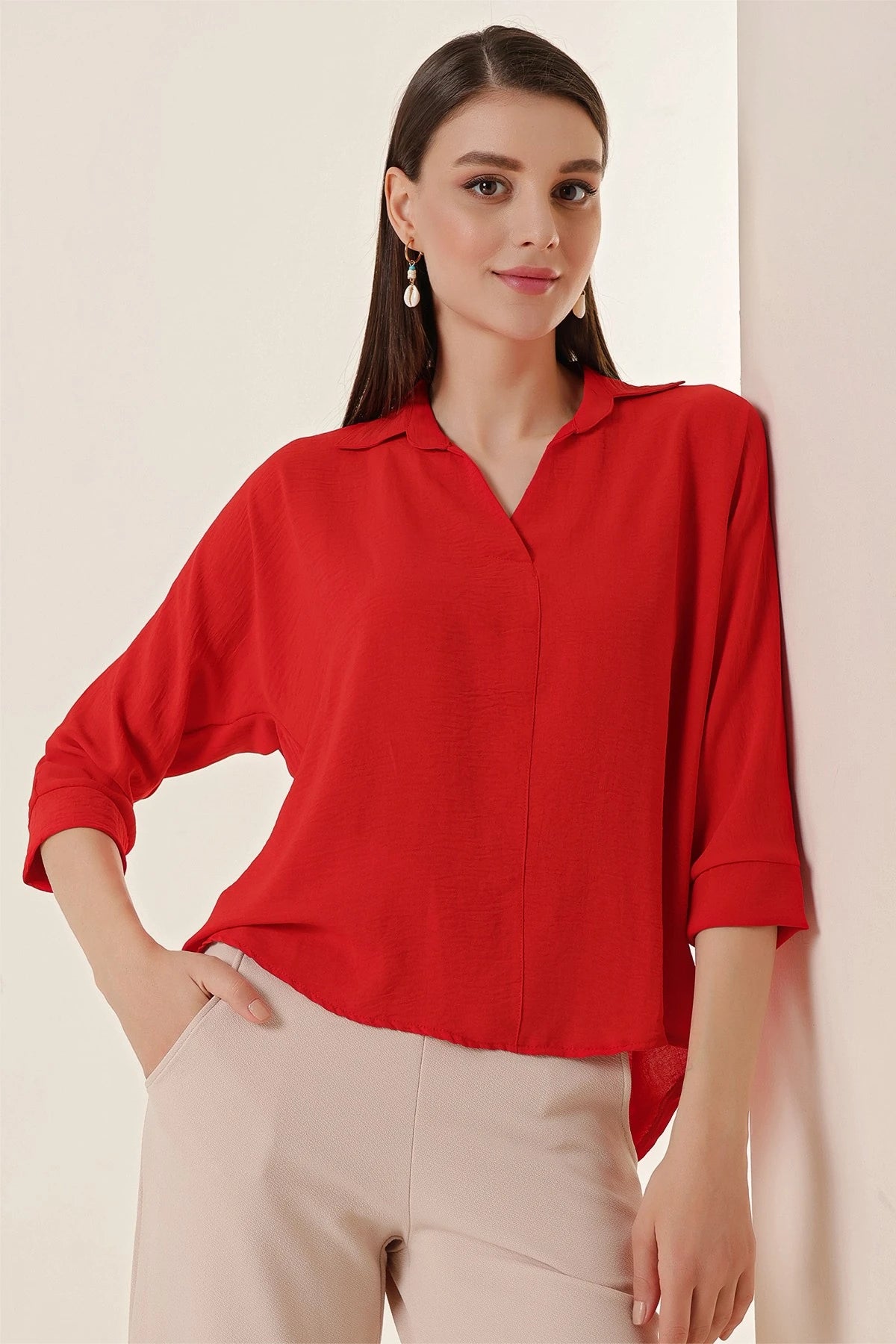 Image of Polo Neck Three Quarter Sleeve Ayrobin Blouse