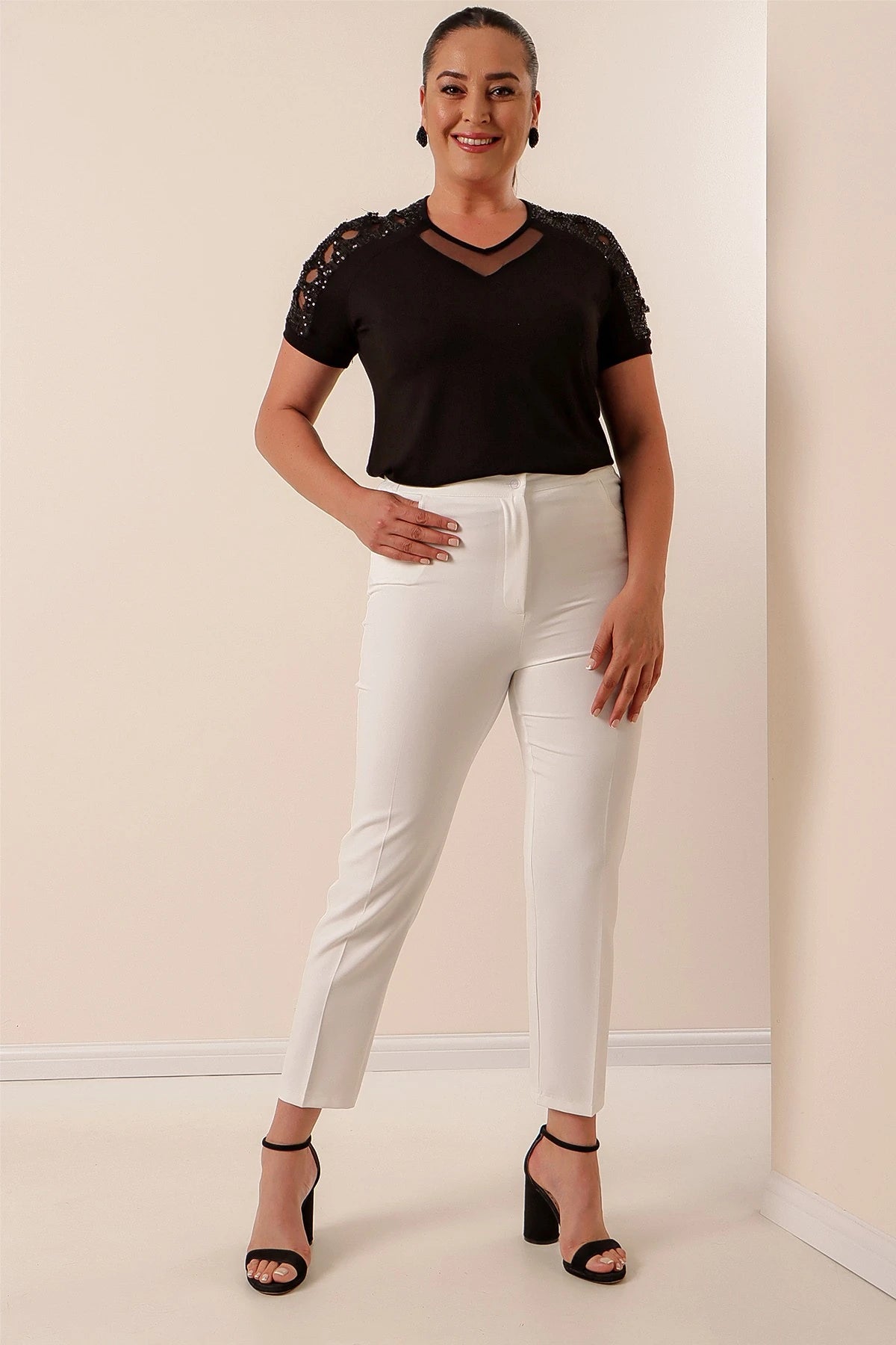 Image of Plus Size Pants with Elastic Waistband and Stretch Fabric