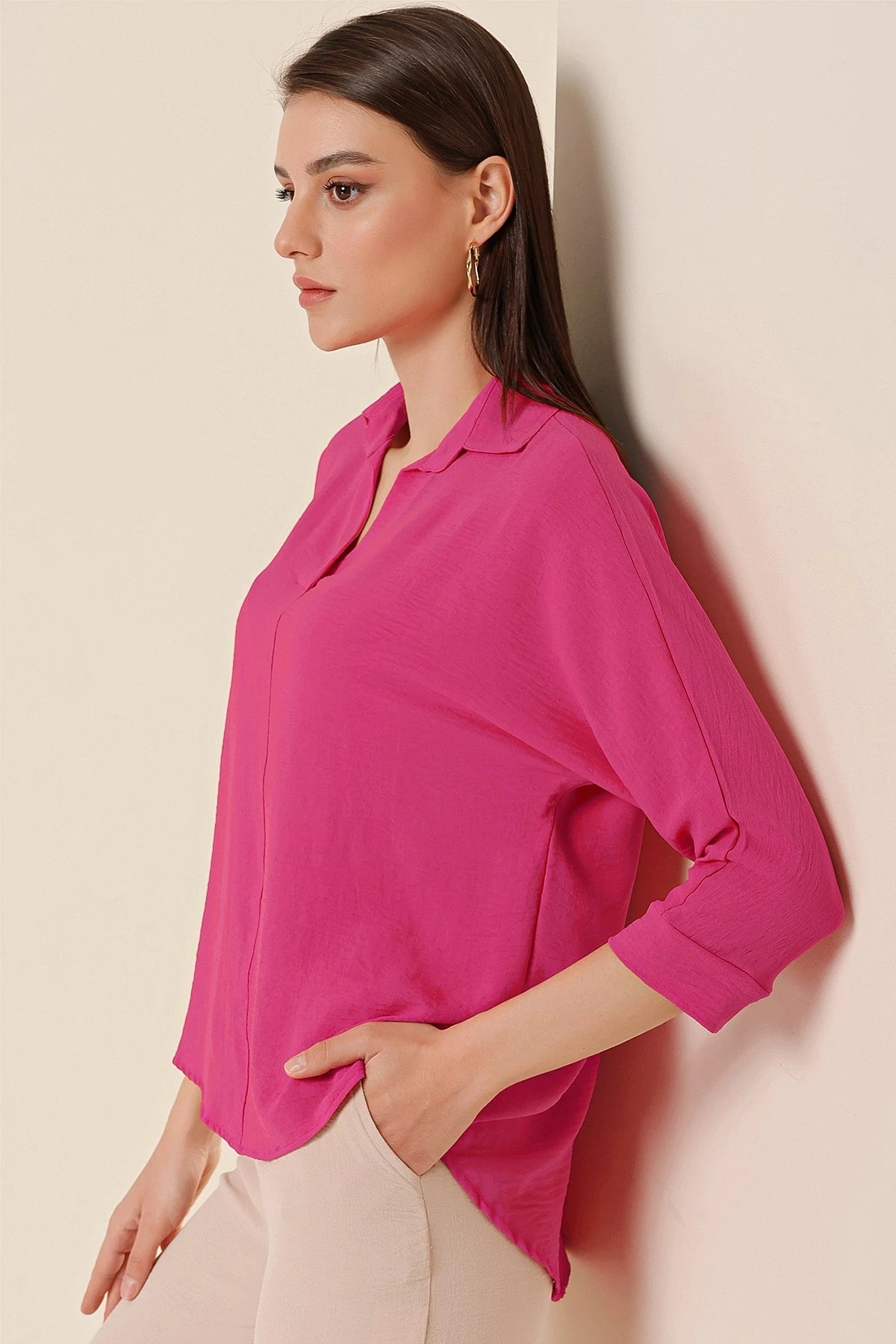 Image of Polo Neck Three Quarter Sleeve Ayrobin Blouse