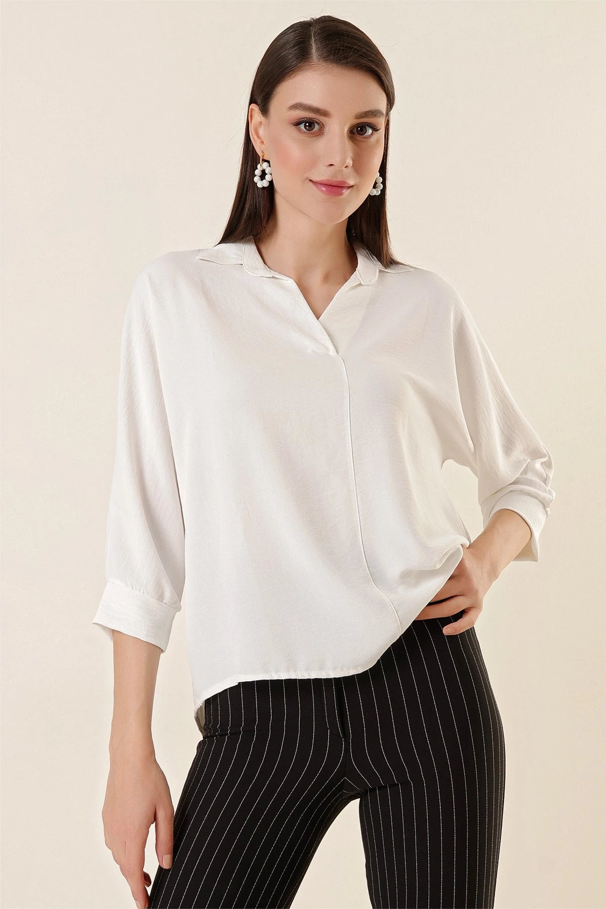 Image of Polo Neck Three Quarter Sleeve Ayrobin Blouse