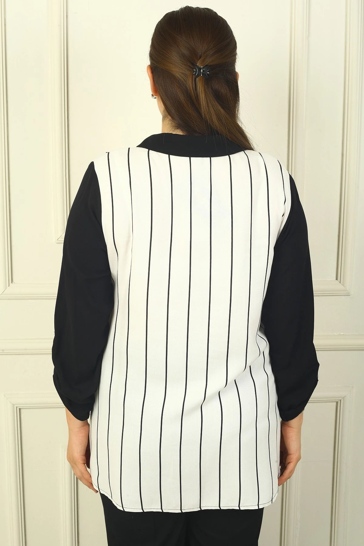 Image of Women's Single Pocket, Fold-Up Sleeve Striped BB Shirt
