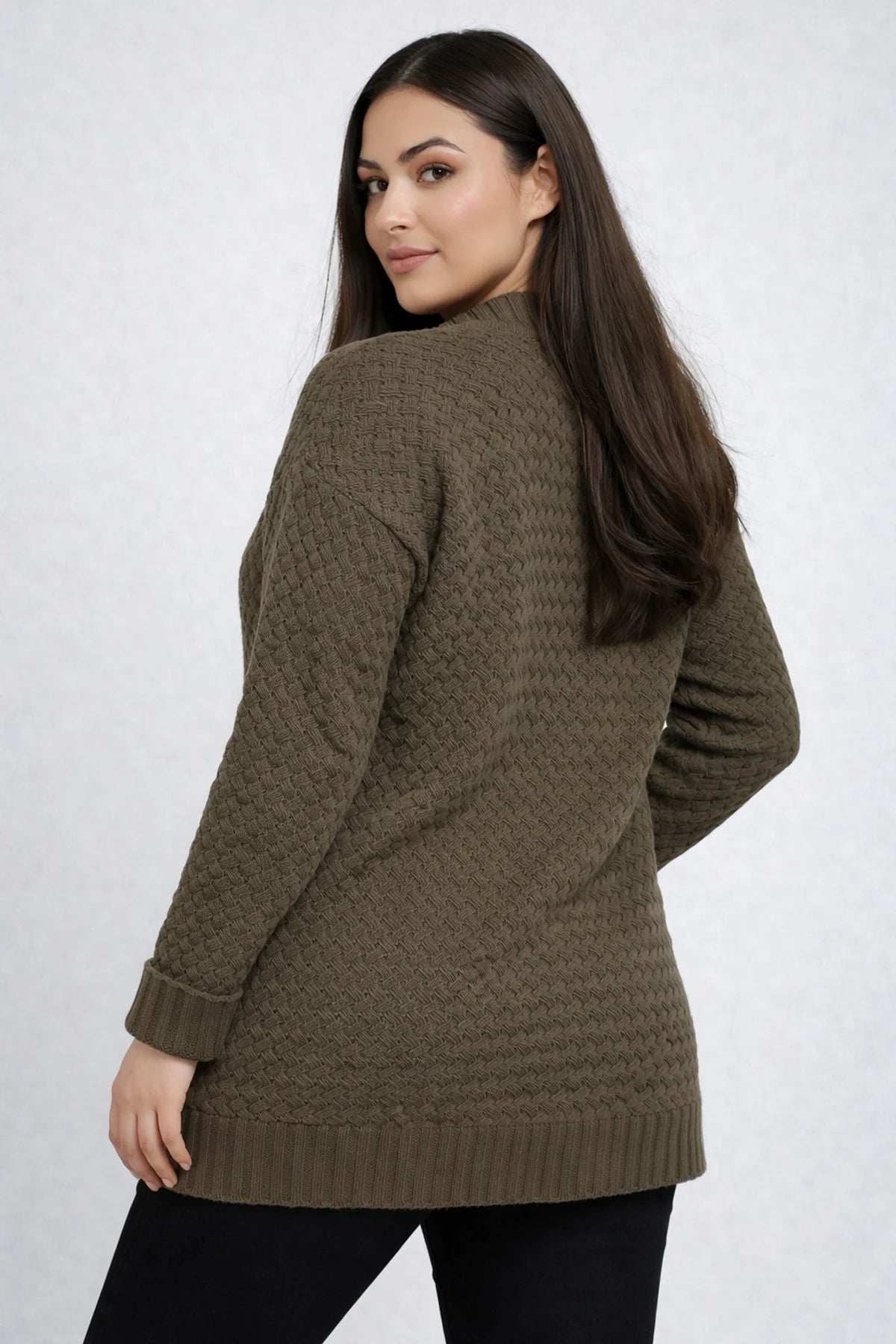 Image of Women's Basket Weave Pattern Pocketed Tunic Cardigan