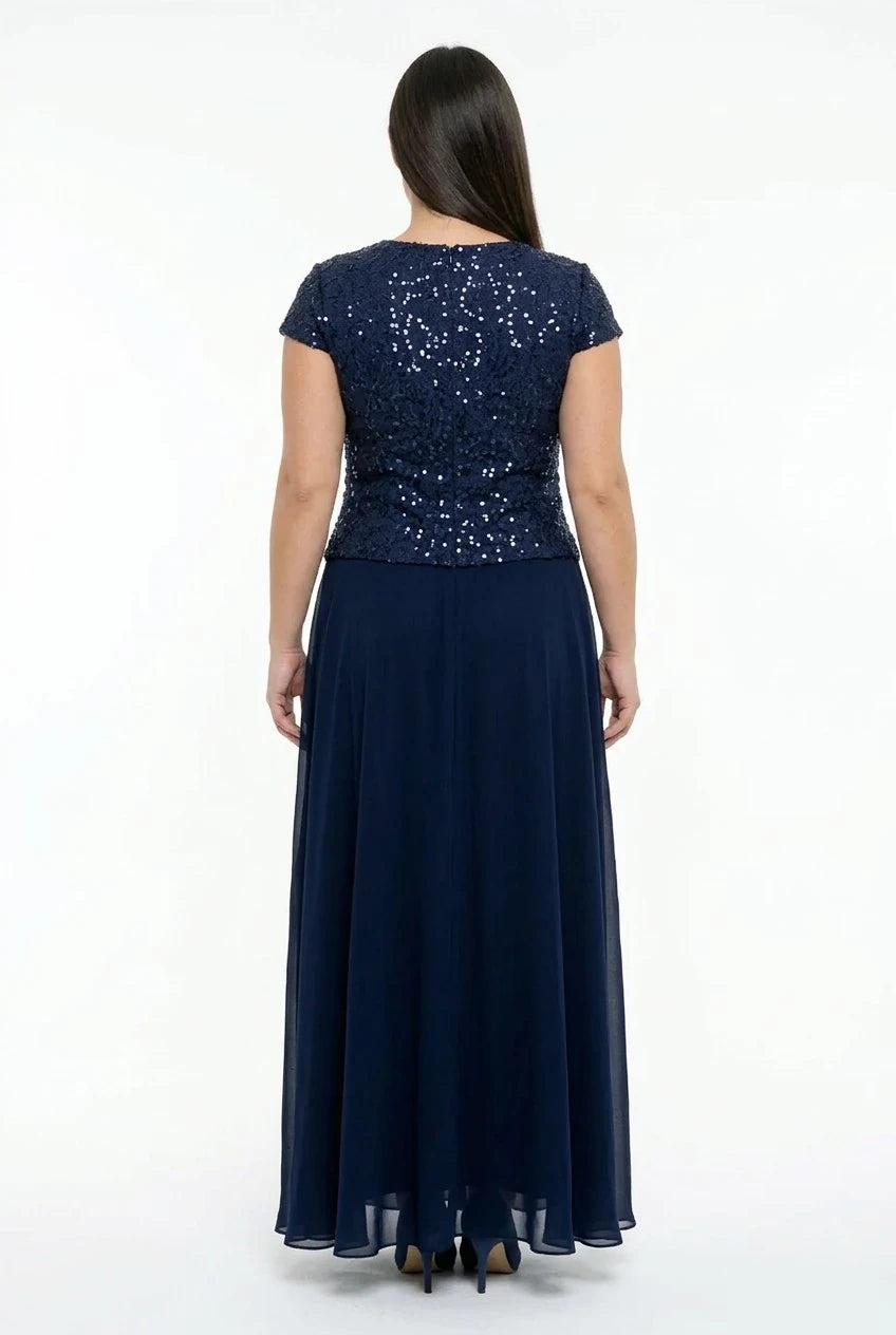 Image of Rochie lungă din șifon pentru femei, mărime plus, cu mâneci semilună și top decorat cu aspect de vestă