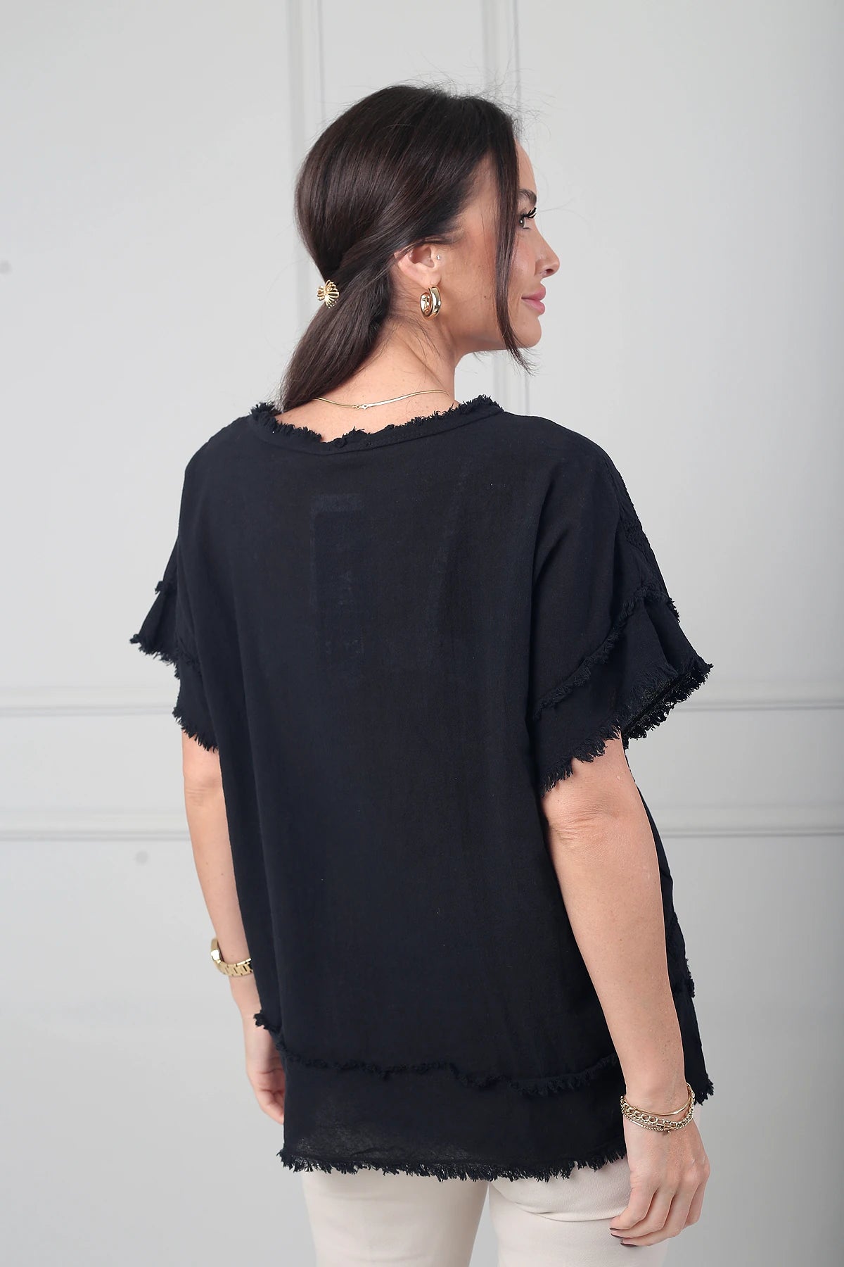 Image of Kadın Dantel Nakış İşlemeli Astarlı Salaş İtalyan Cotton Bluz