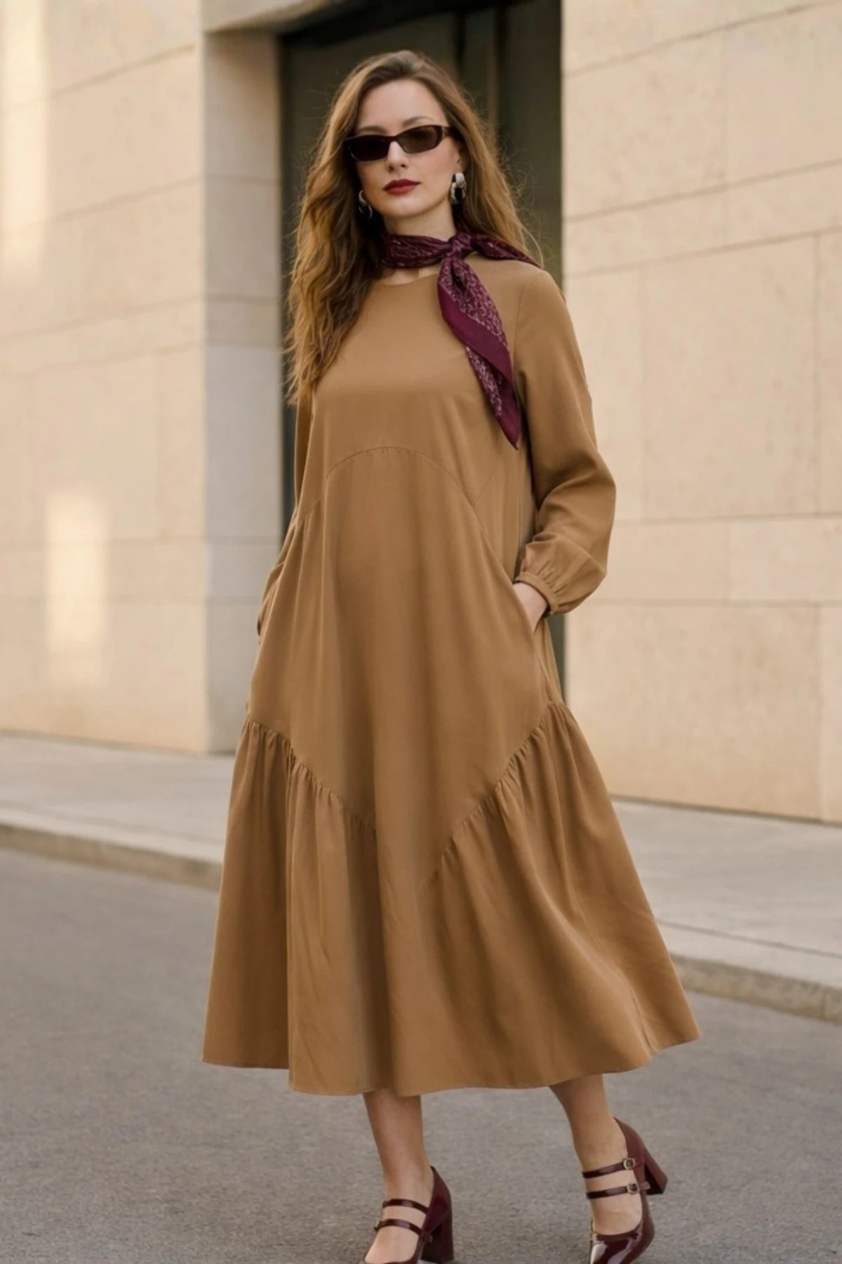 Image of Rochie midi Iocell cu croială lejeră și buzunare pentru femei