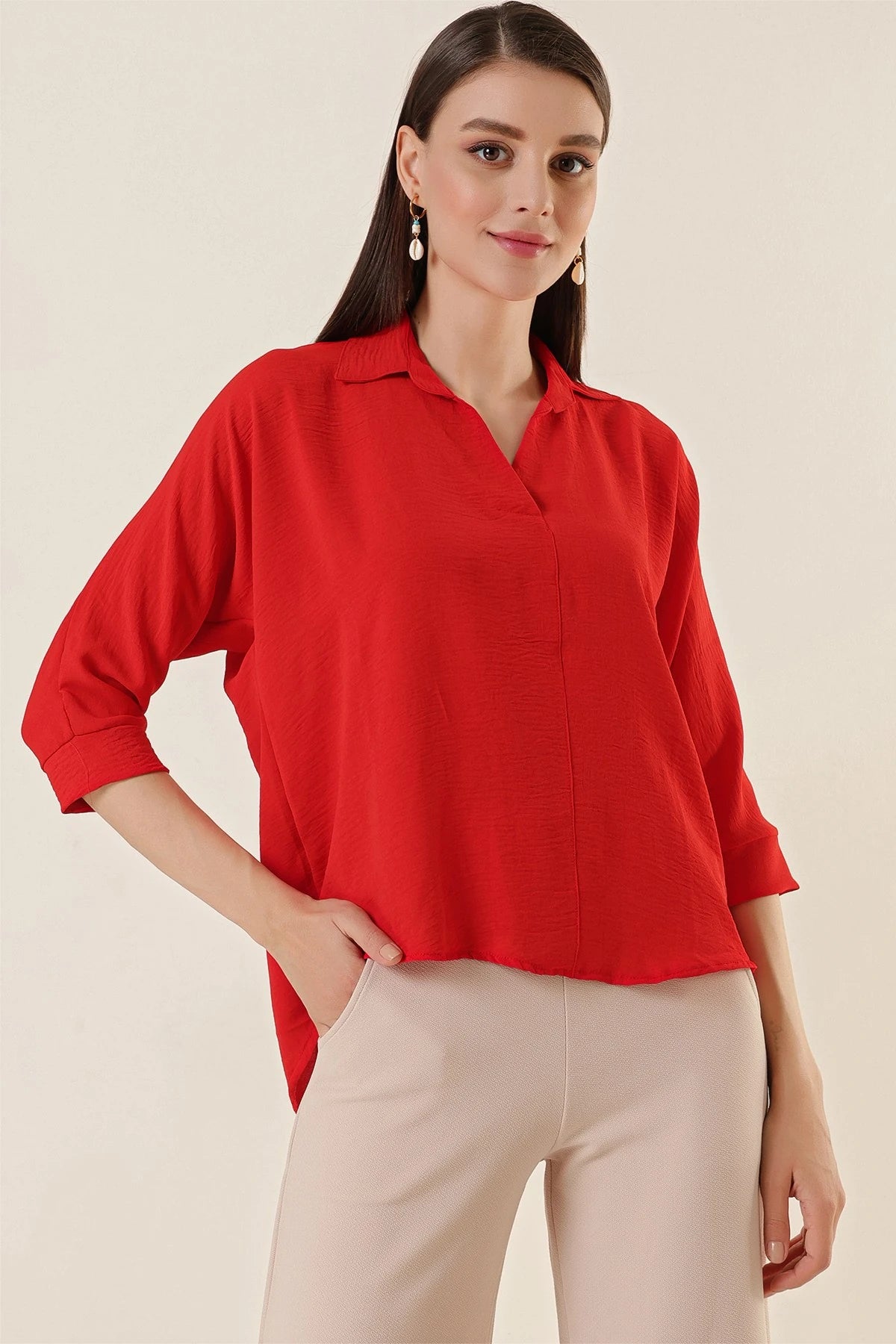 Image of Polo Neck Three Quarter Sleeve Ayrobin Blouse