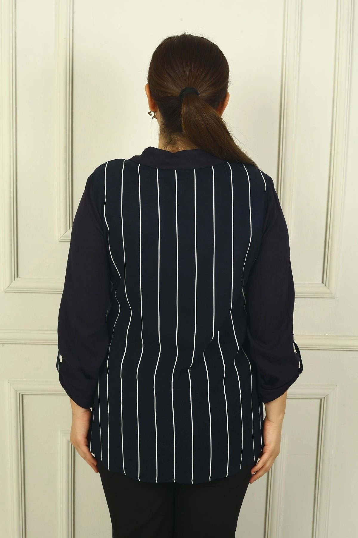 Image of Women's Single Pocket, Fold-Up Sleeve Striped BB Shirt
