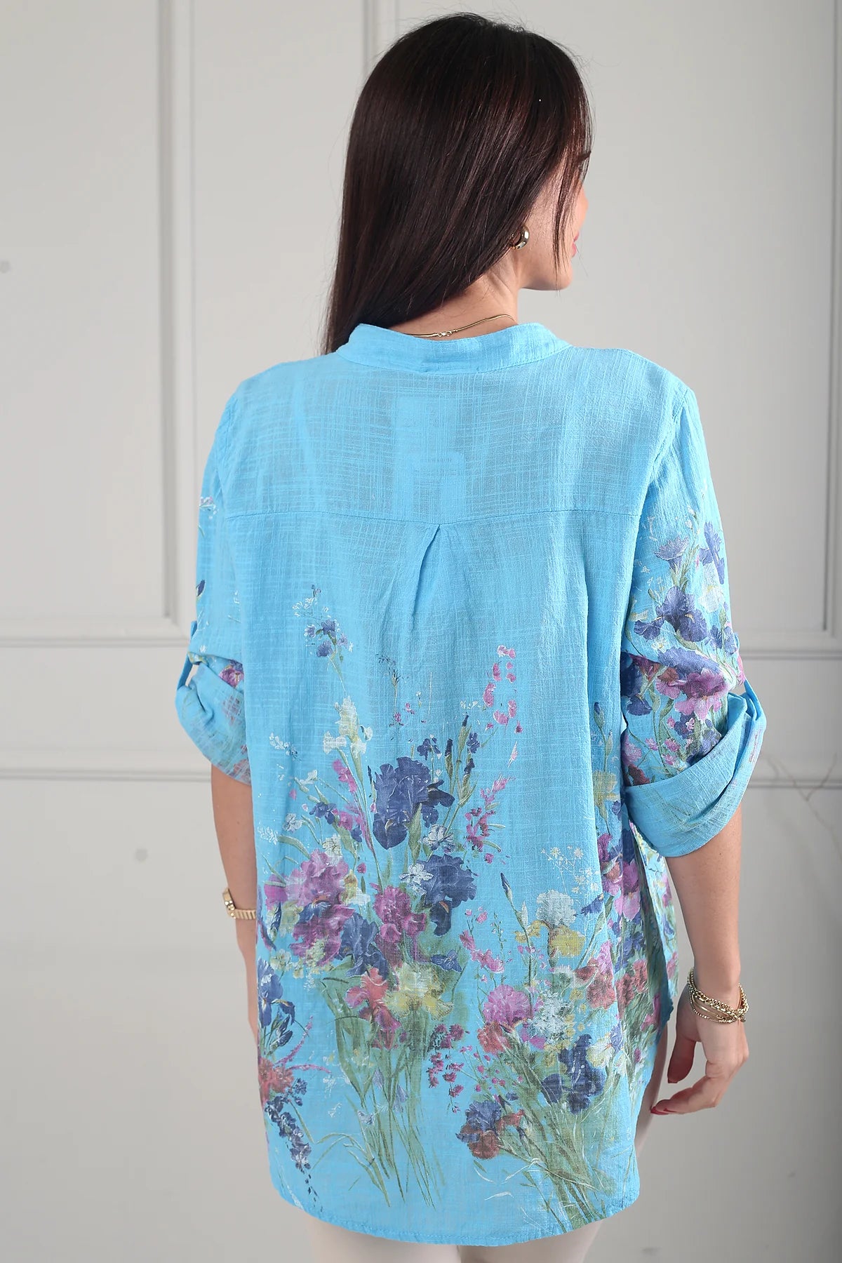 Image of Kadın Çiçek Desenli İtalyan Cotton Oversize Gömlek