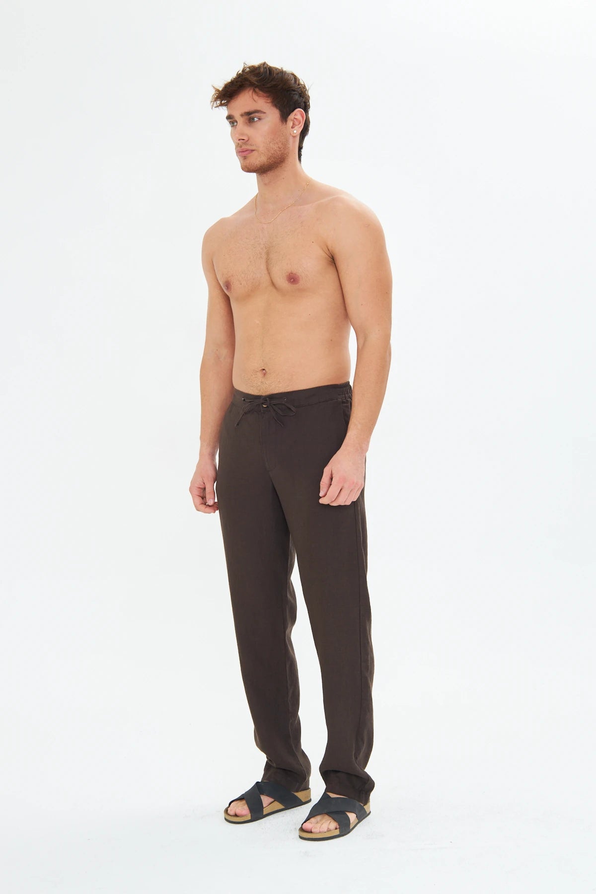 Image of Men's Linen Trousers, Brown