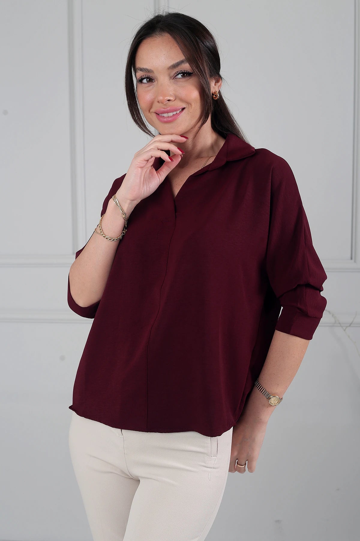 Image of Polo Neck Three Quarter Sleeve Ayrobin Blouse