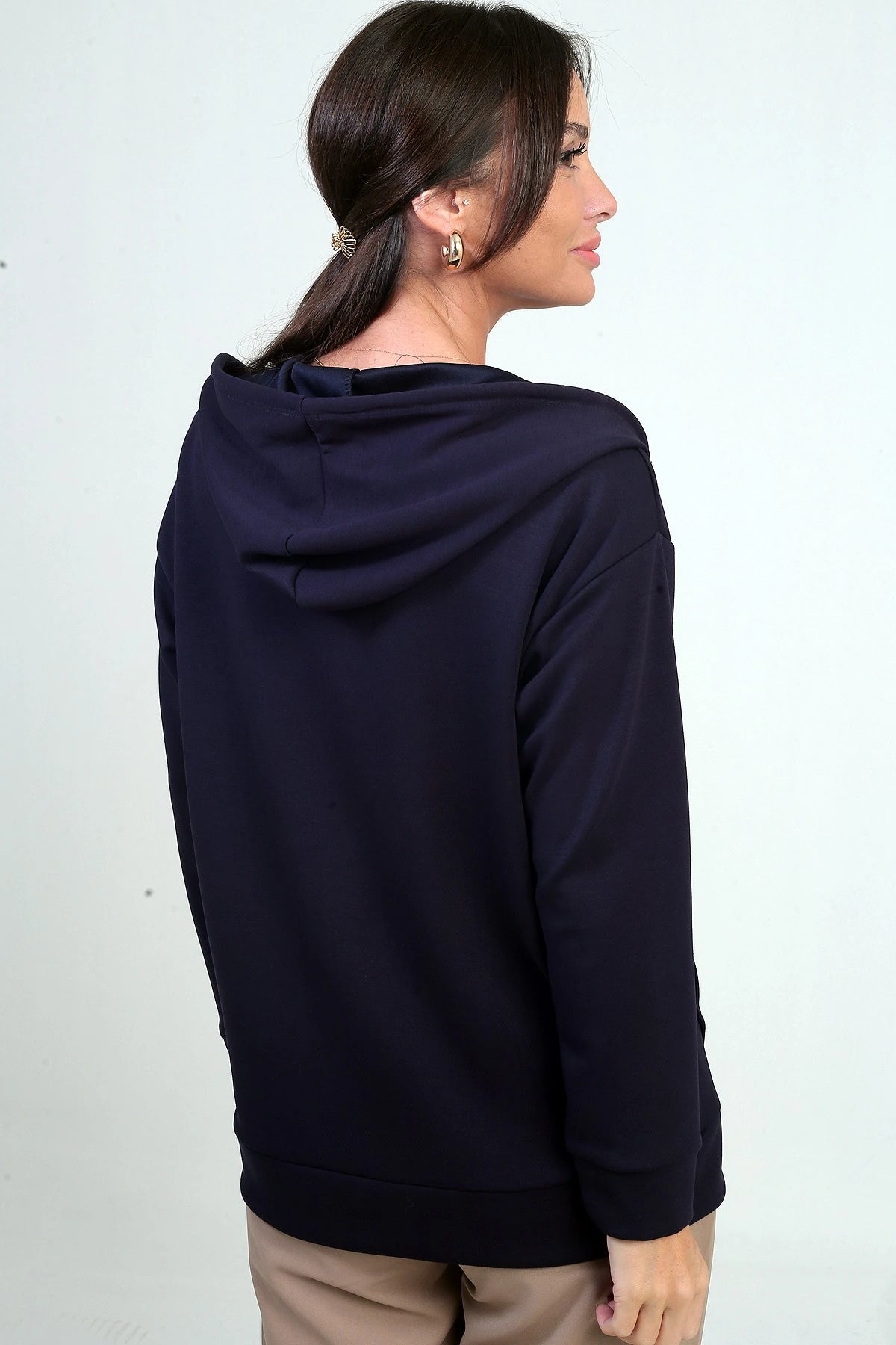 Image of Women's Hooded Osyho Cardigan with Kangaroo Pocket and Front Zipper