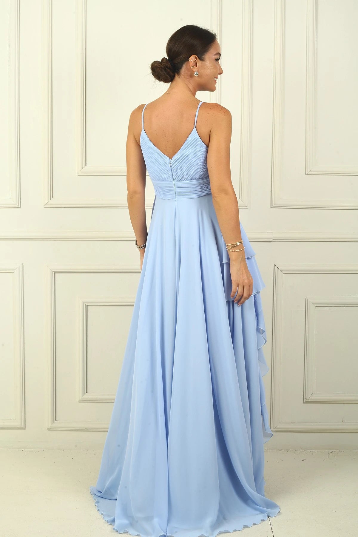 Image of Women's Strappy, Side Slit, Lined, Ruffled Chiffon Long Dress