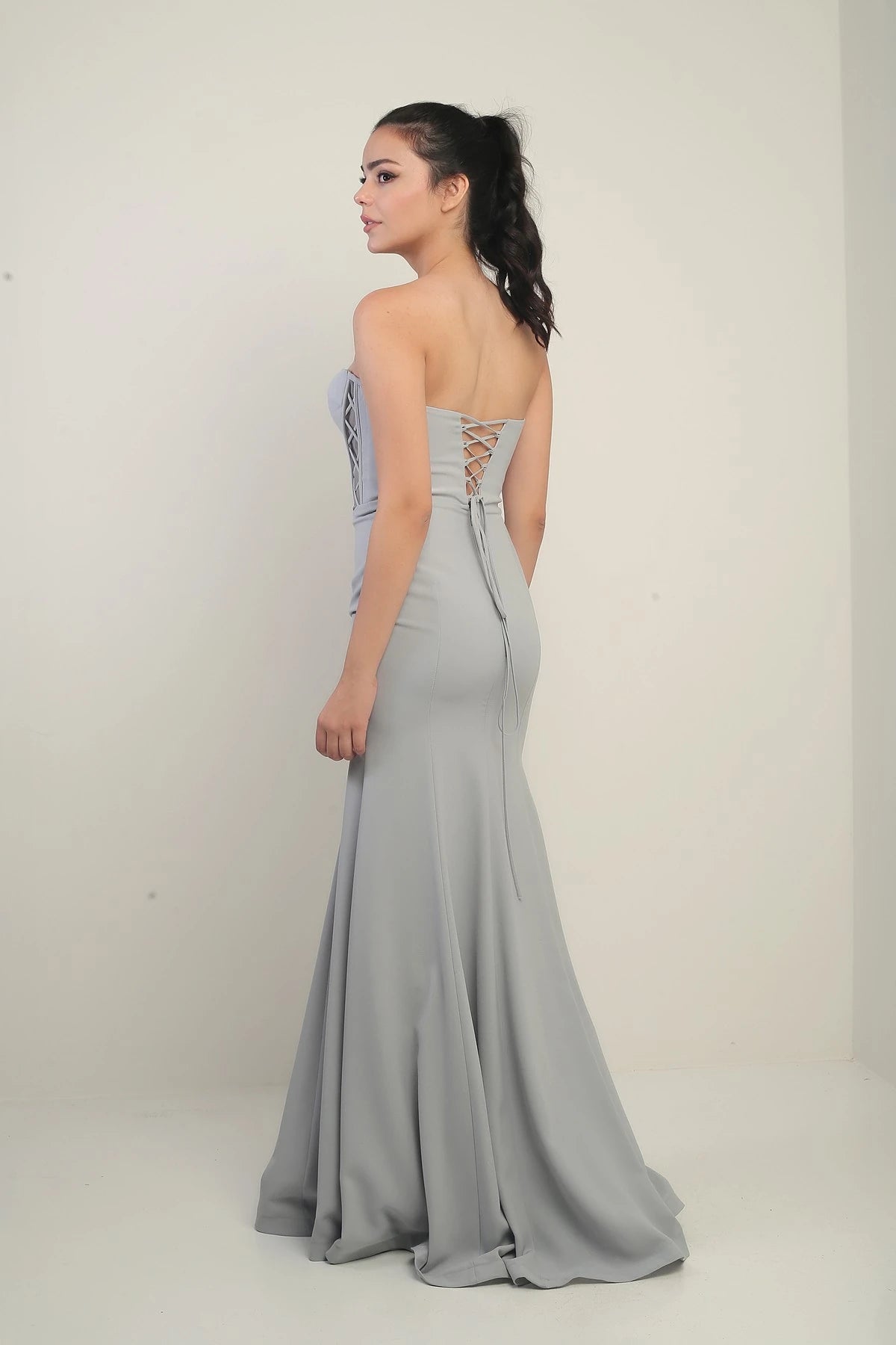 Image of Women's Strapless Back Lace-up Lined Underwired Long Mermaid Evening Dress