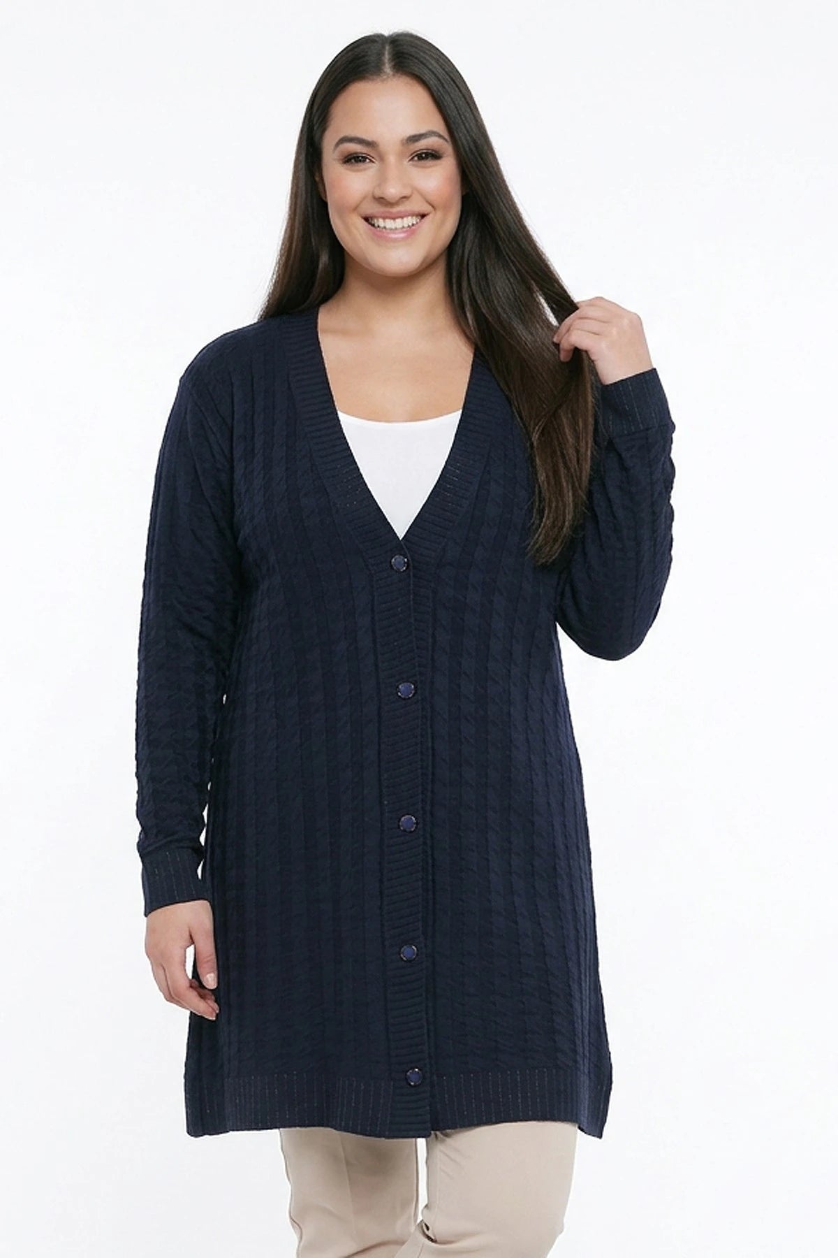 Image of Women's Houndstooth Pattern Plus Size Lycra Knit Cardigan