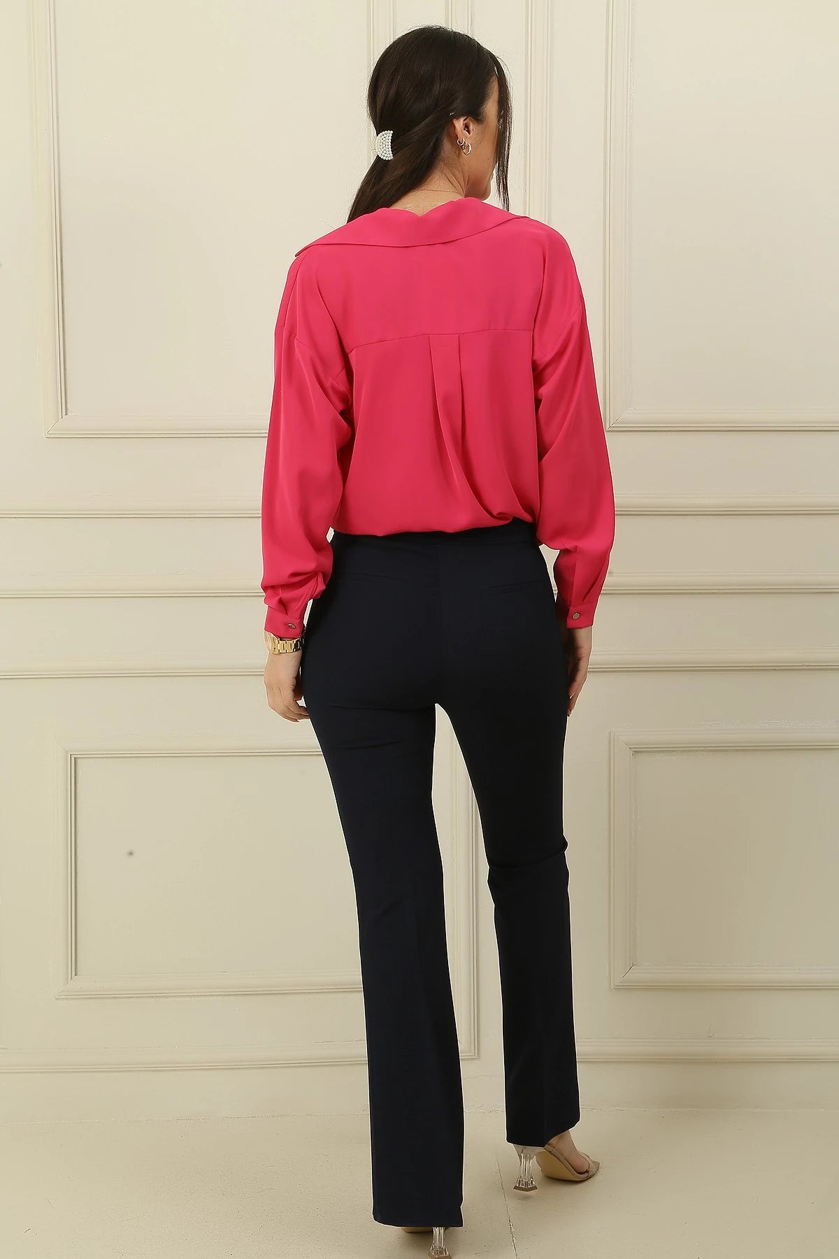 Image of Pantaloni largi, elastici, în stil spaniol, cu talie înaltă și buzunare