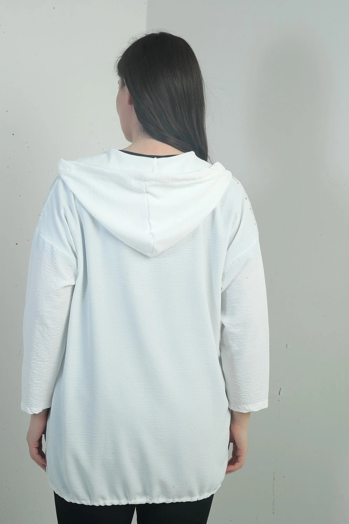 Image of Women's Hooded, Button-Front, Pocketed, Ruffled Plus Size Cardigan