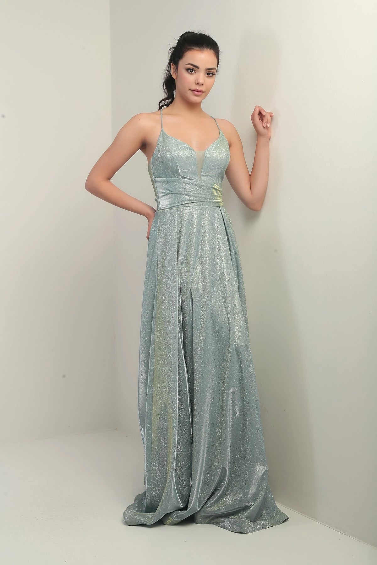 Image of Strappy, Lined, Glittery Long Evening Dress
