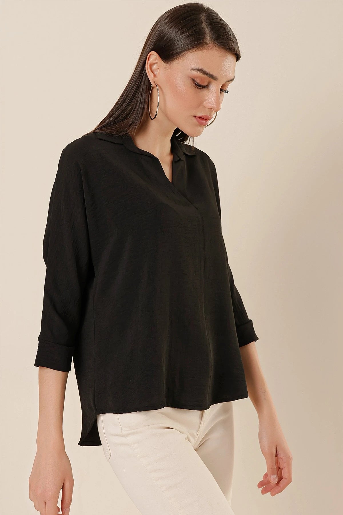 Image of Polo Neck Three Quarter Sleeve Ayrobin Blouse
