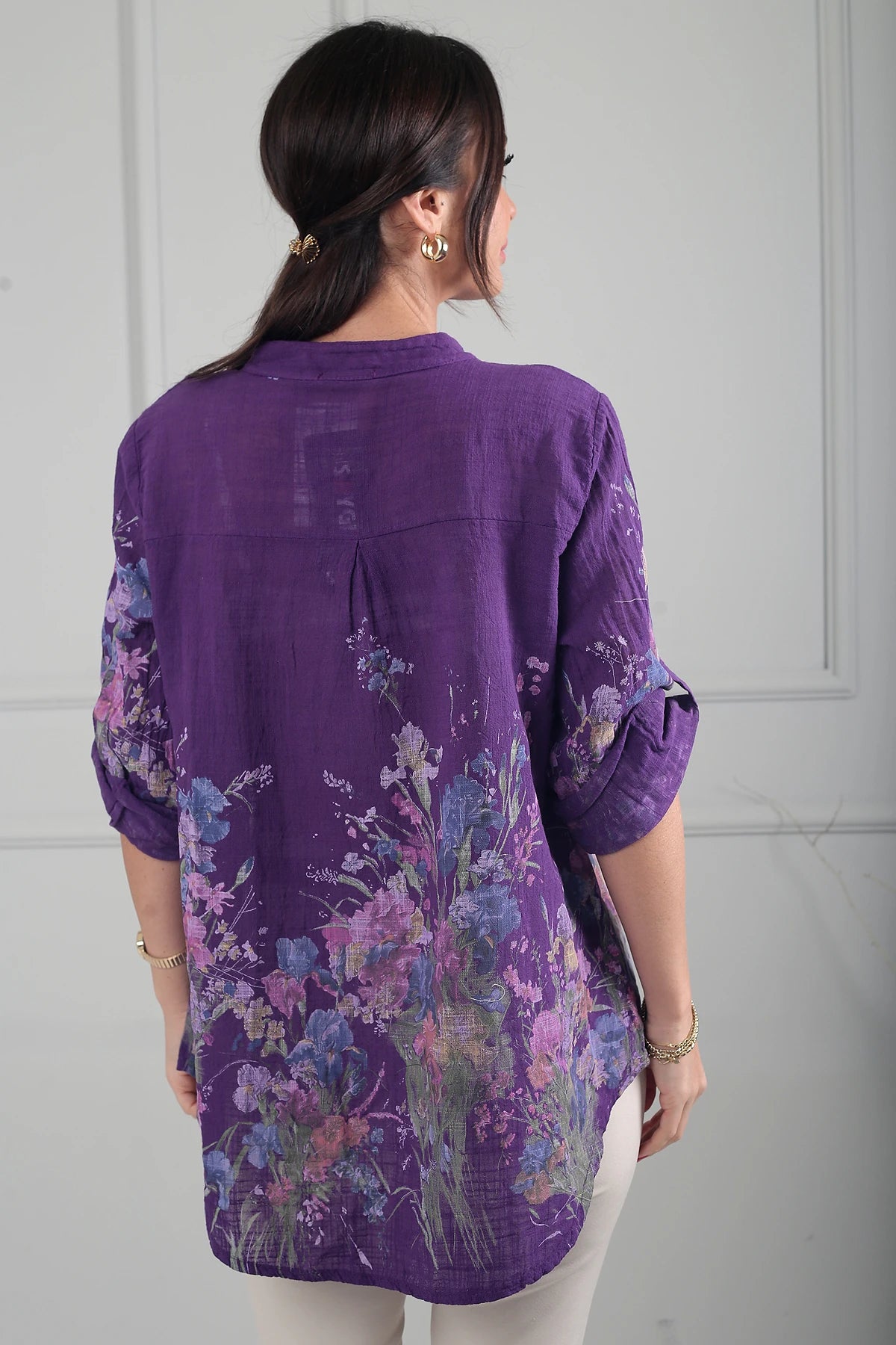 Image of Kadın Çiçek Desenli İtalyan Cotton Oversize Gömlek