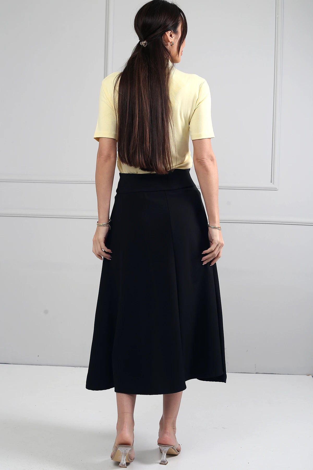 Image of Women's Full Lycra Diagonal Midi A-line Skirt