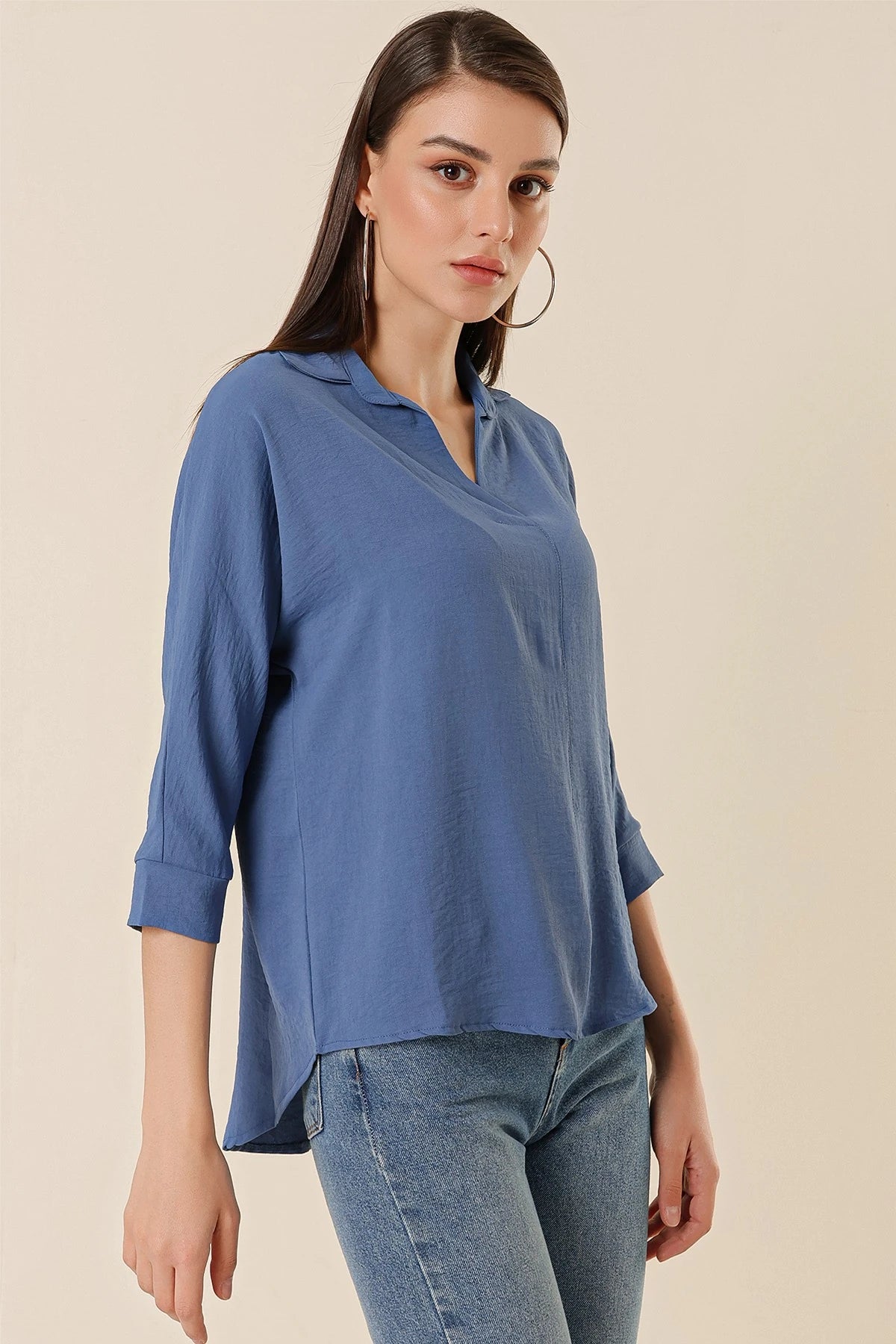 Image of Polo Neck Three Quarter Sleeve Ayrobin Blouse