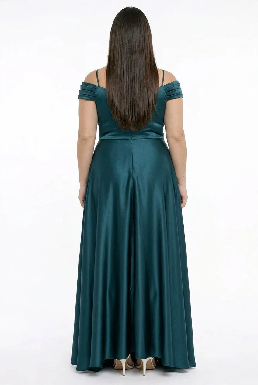 Image of Rochie de seară lungă din satin pentru femei, cu decolteu în V, bretele, mâneci căzute, cu imprimeu, mărime plus