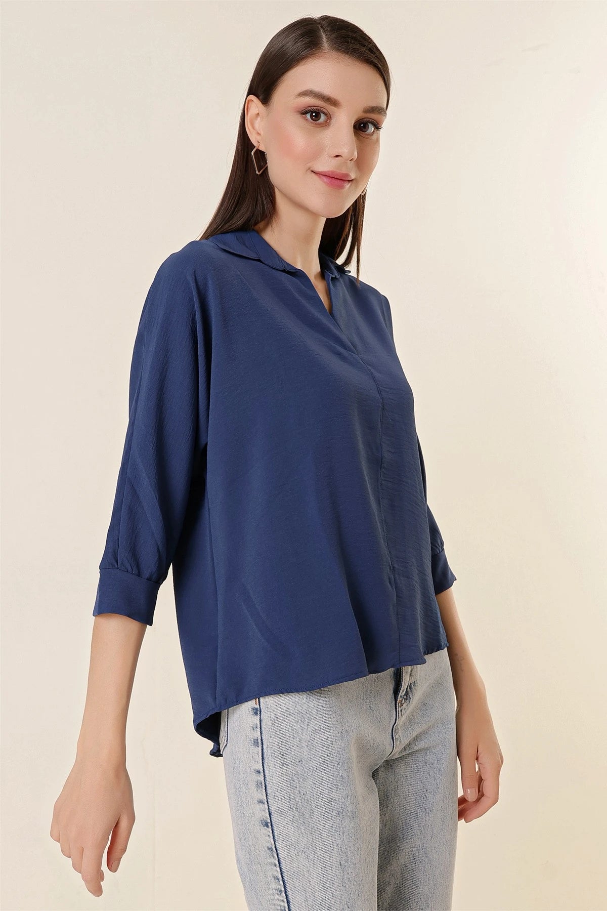 Image of Polo Neck Three Quarter Sleeve Ayrobin Blouse