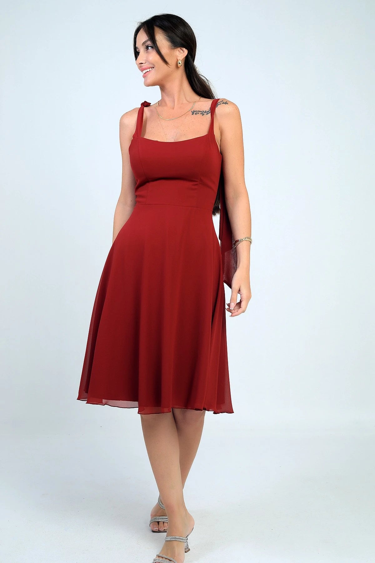 Image of Women's Short Dress with Shoulder Straps and Lining
