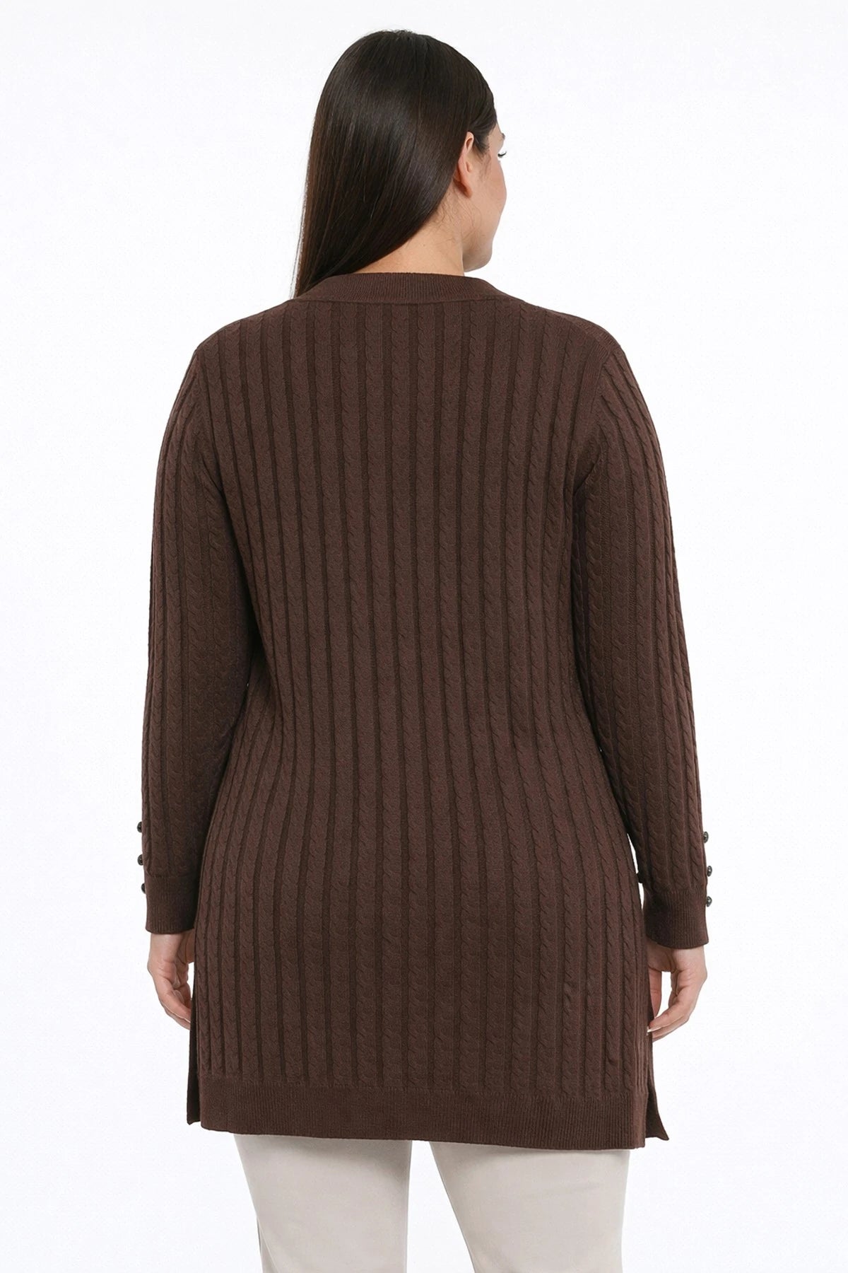 Image of Women's Cable Knit Mercerized Lycra Plus Size Cardigan