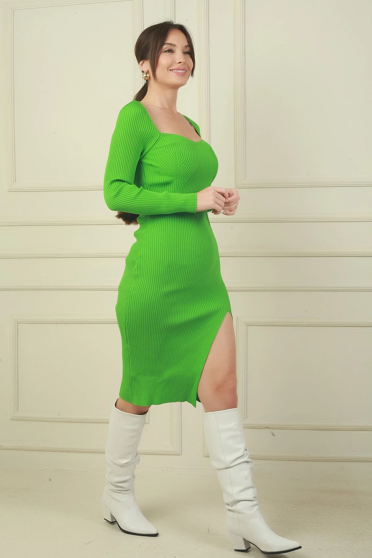 Image of Women's Sweetheart Neckline Slit Knit Dress