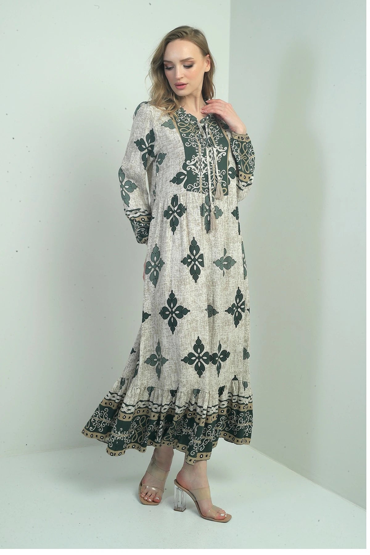 Image of Rochie lungă hijab pentru femei cu model și decolteu etnic