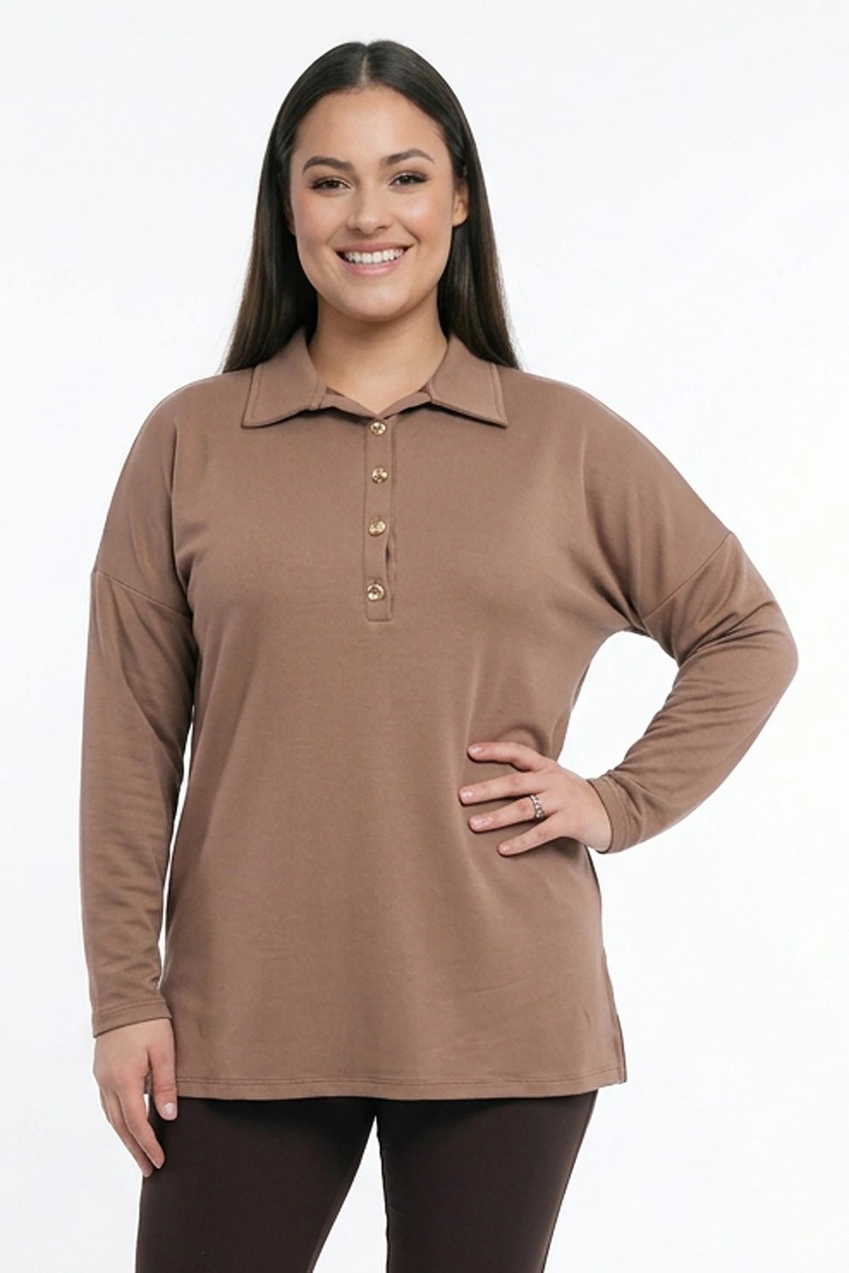 Image of Women's Plus Size Lycra Blouse with Gold Button Collar
