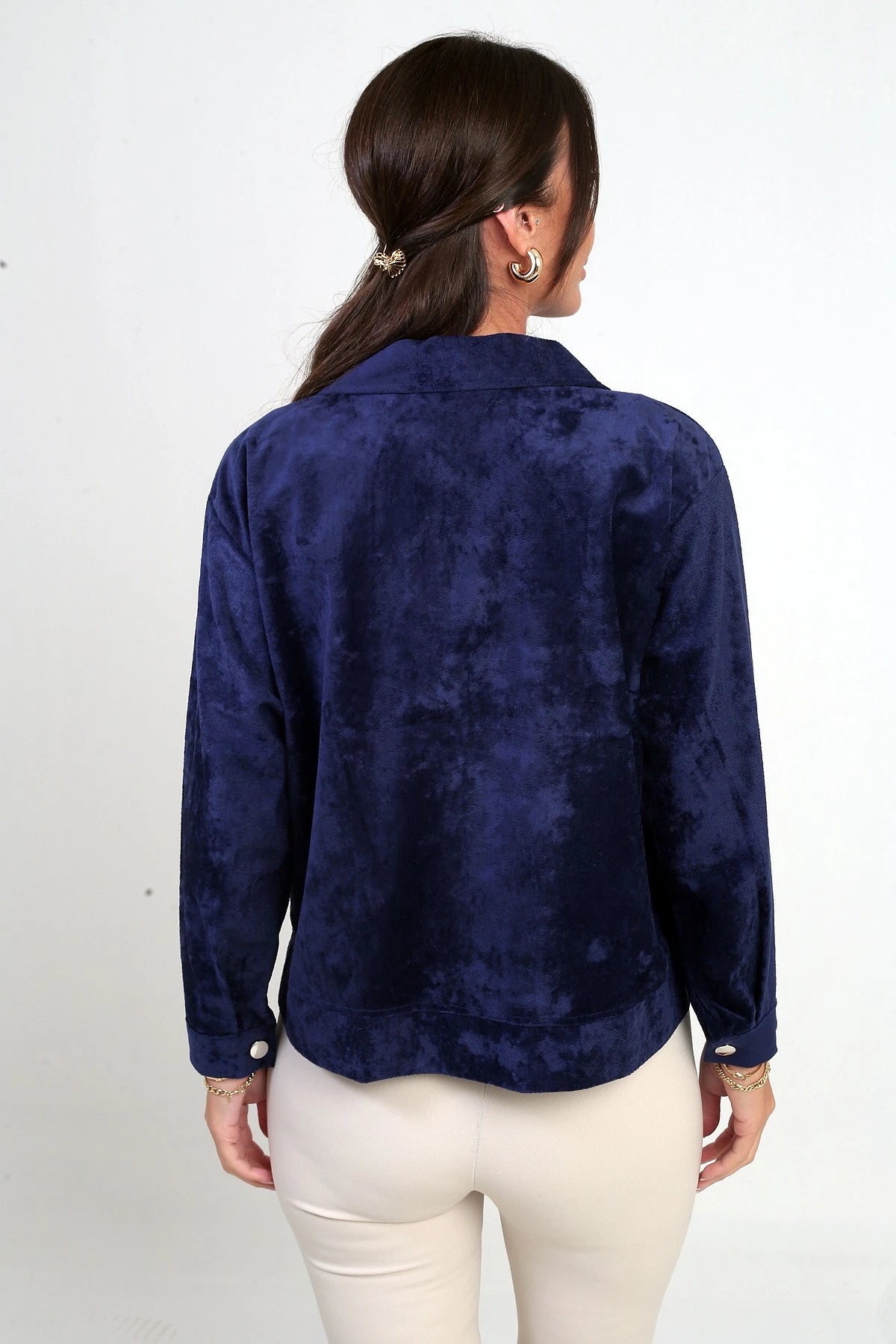 Image of Women's Suede Jacket with Patch Pockets and Zip Front