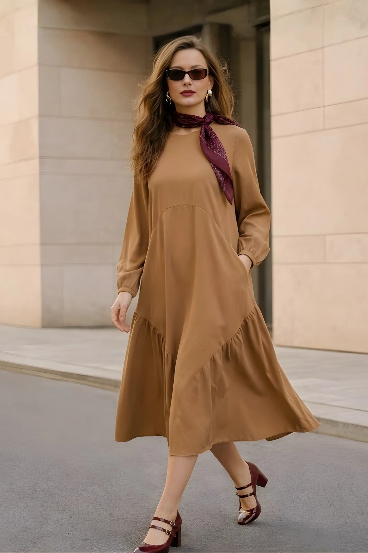 Image of Rochie midi Iocell cu croială lejeră și buzunare pentru femei