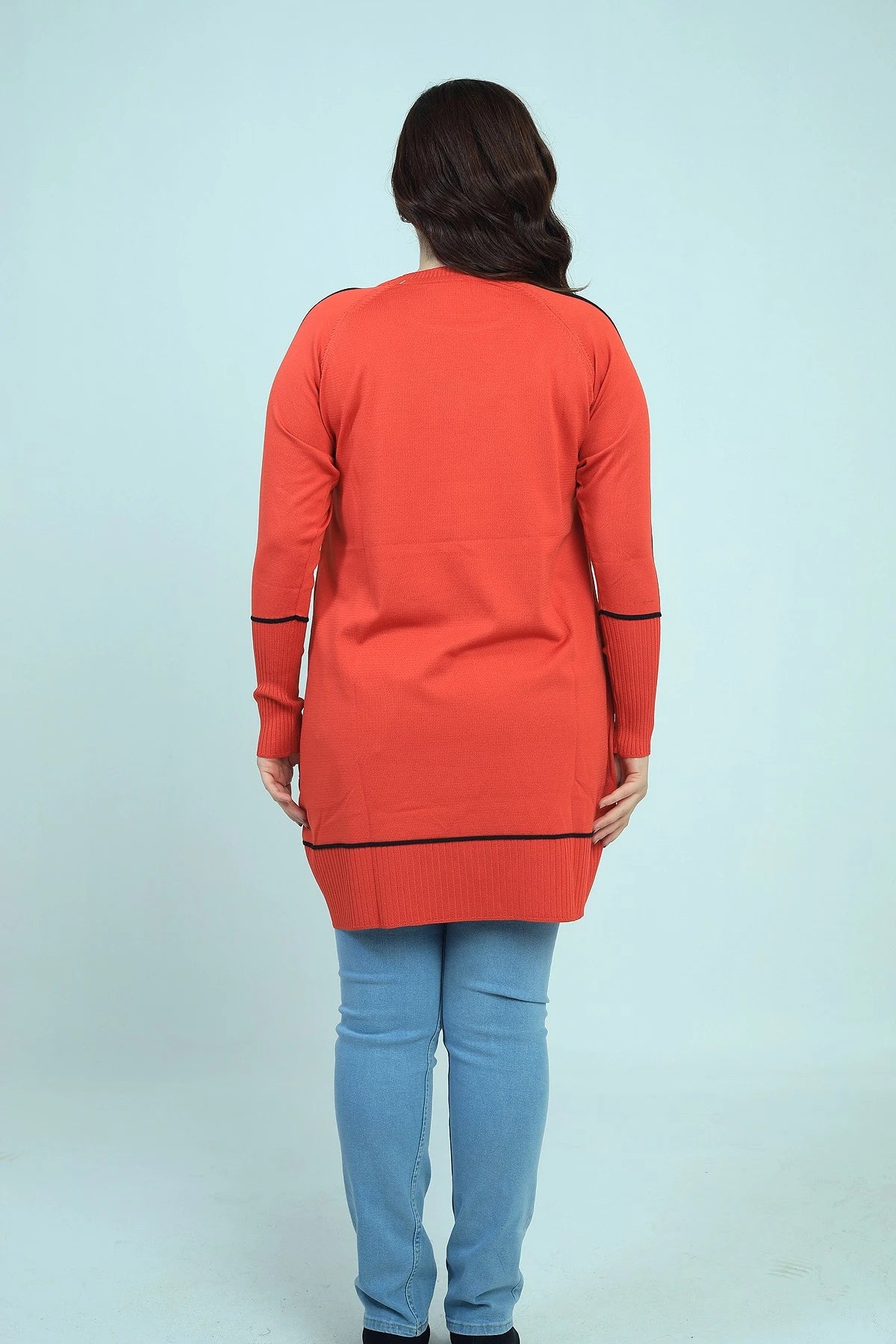 Image of Kadın Kolları Şeritli Büyük Beden Tunik Bluz