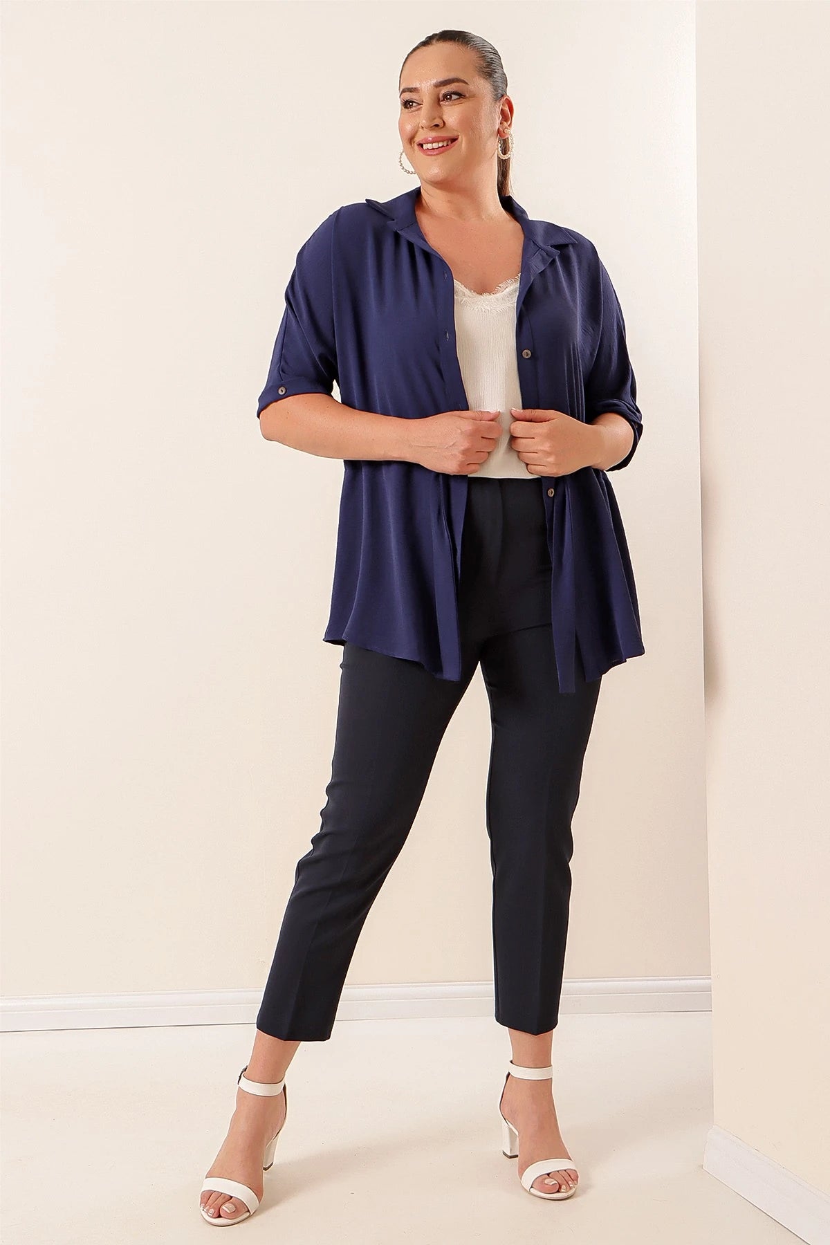 Image of Plus Size Pants with Elastic Waistband and Stretch Fabric