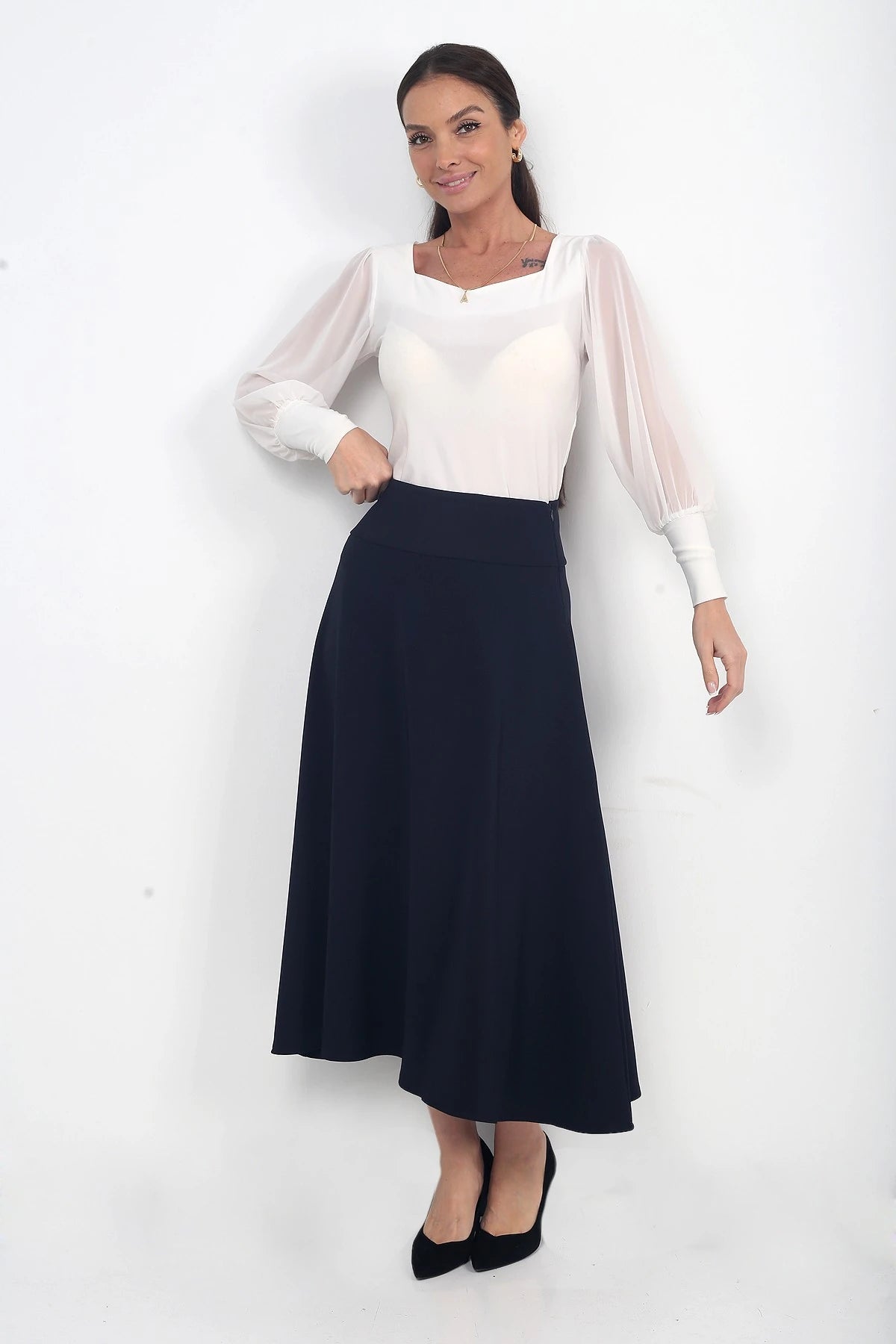 Image of Women's Full Lycra Diagonal Midi A-line Skirt
