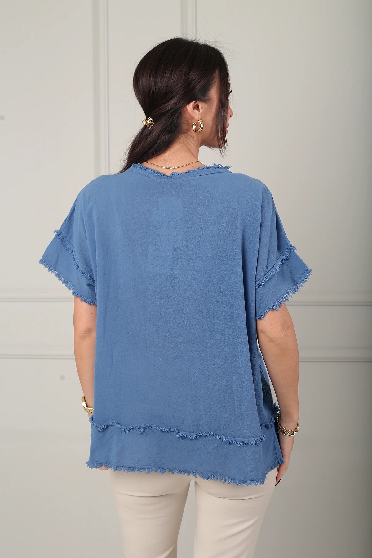 Image of Kadın Dantel Nakış İşlemeli Astarlı Salaş İtalyan Cotton Bluz