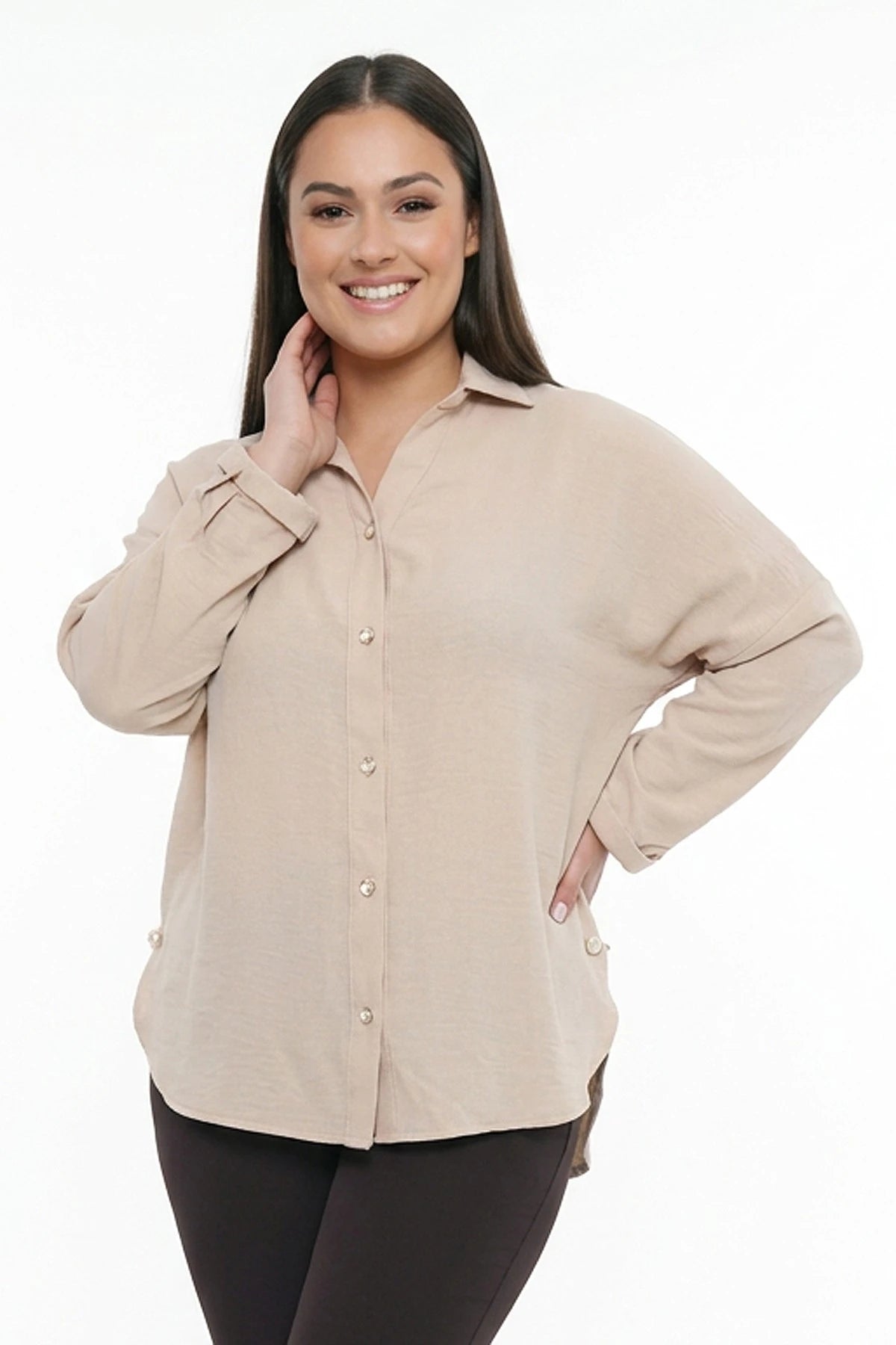 Image of Women's Plus Size Ayrobin Lycra Shirt with Pearl Details