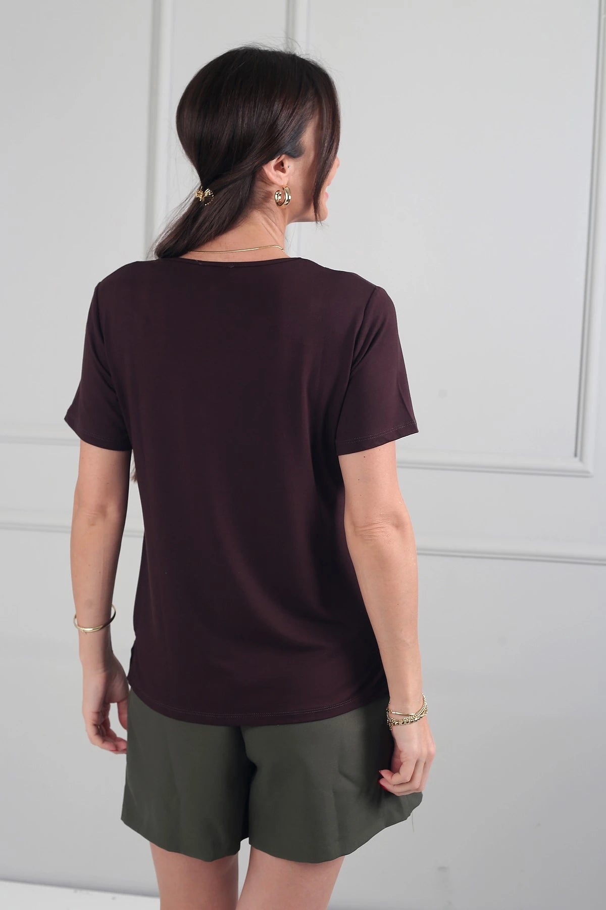 Image of Women's V-Neck Short-Sleeve Blouse with Slit