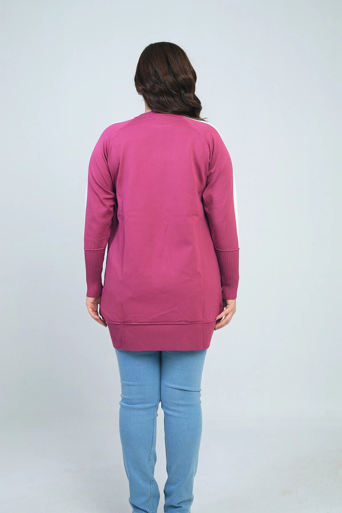 Image of Kadın Kolları Şeritli Büyük Beden Tunik Bluz