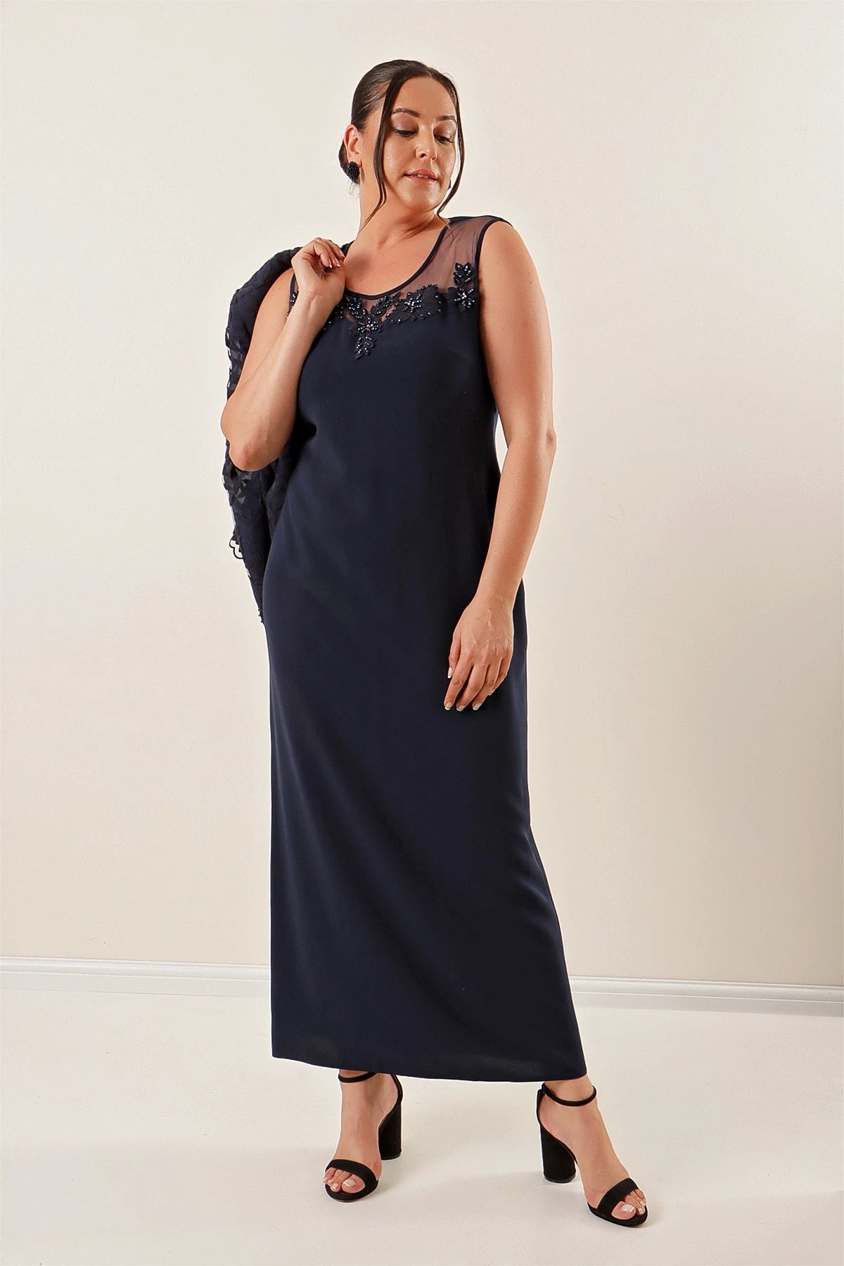 Image of Beaded and Lace Lined Dress and Jacket Set, Plus Size, Two-Piece