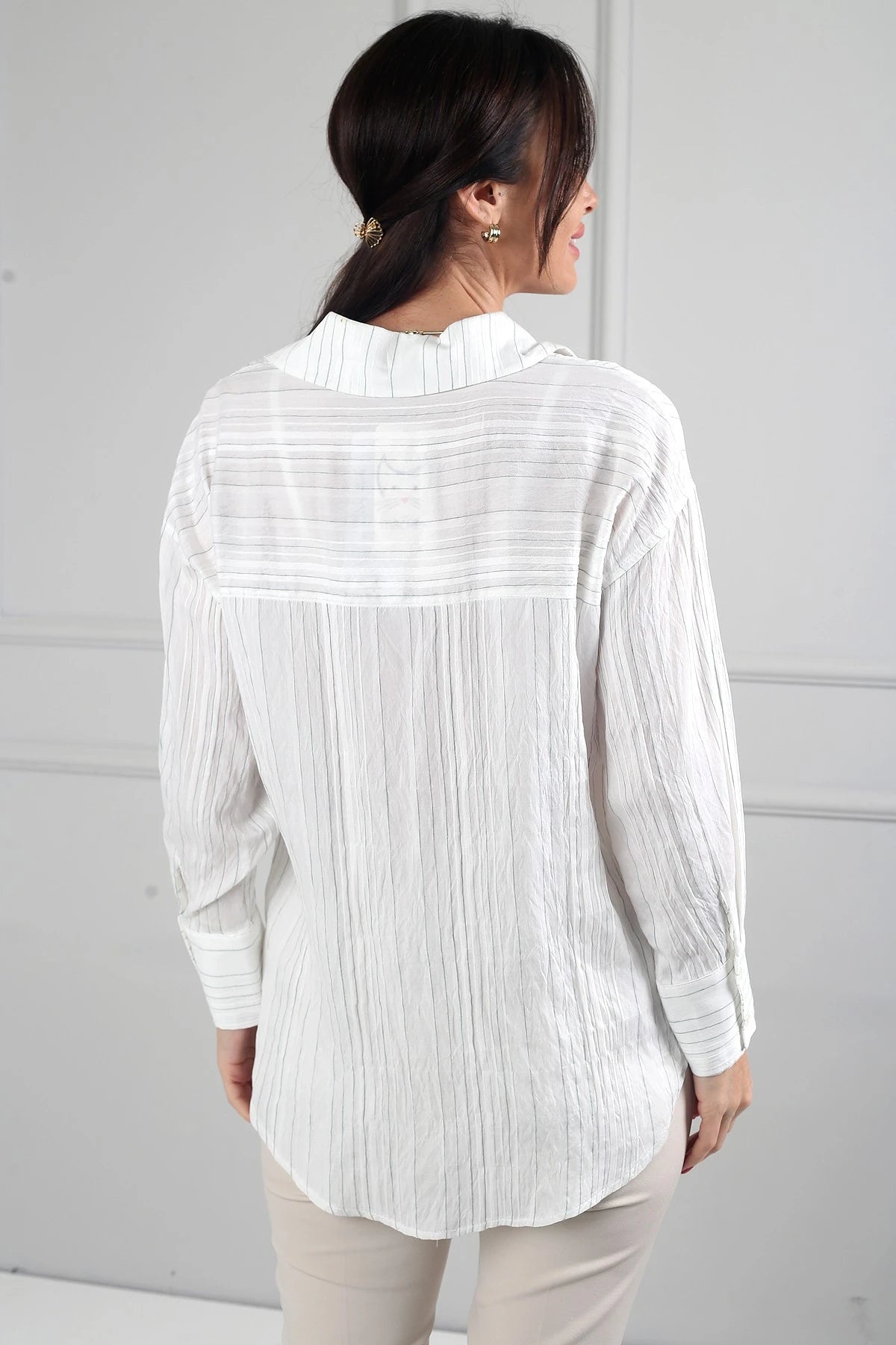 Image of Women's Crash Cotton Single Pocket Striped Shirt