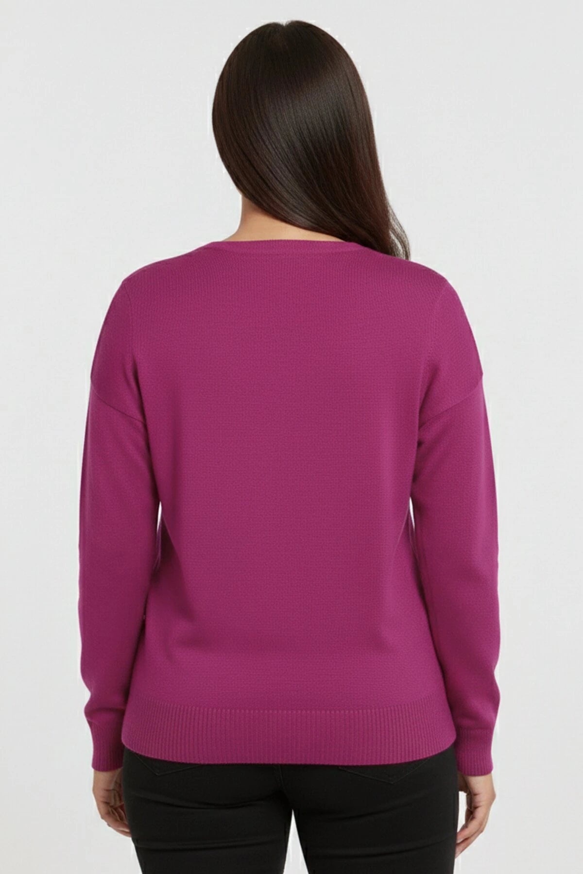Image of Women's V-Neck Plus Size Knitted Blouse with Glitter Detail on the Front