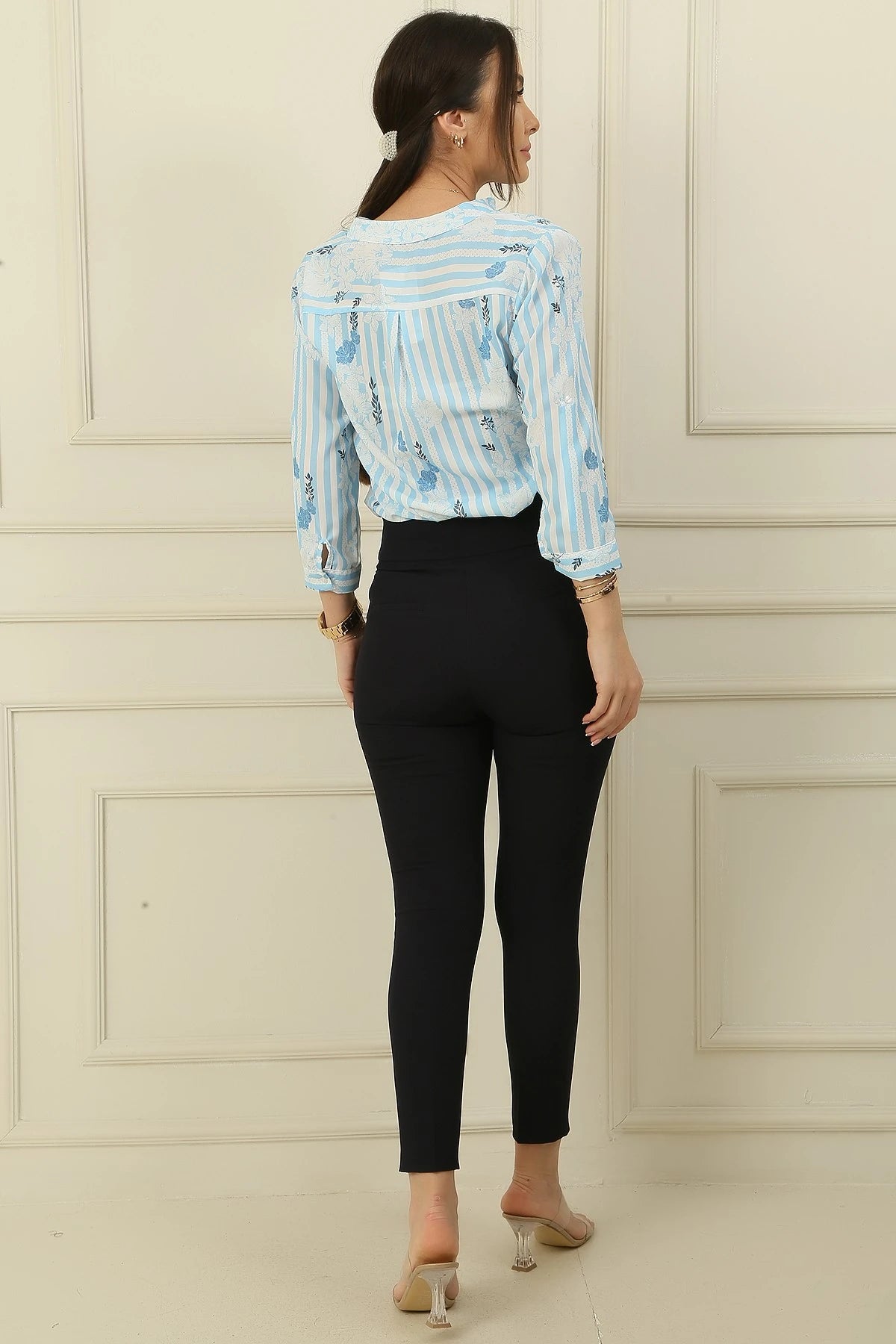 Image of Pantaloni din Lycra cu talie înaltă, croială slim