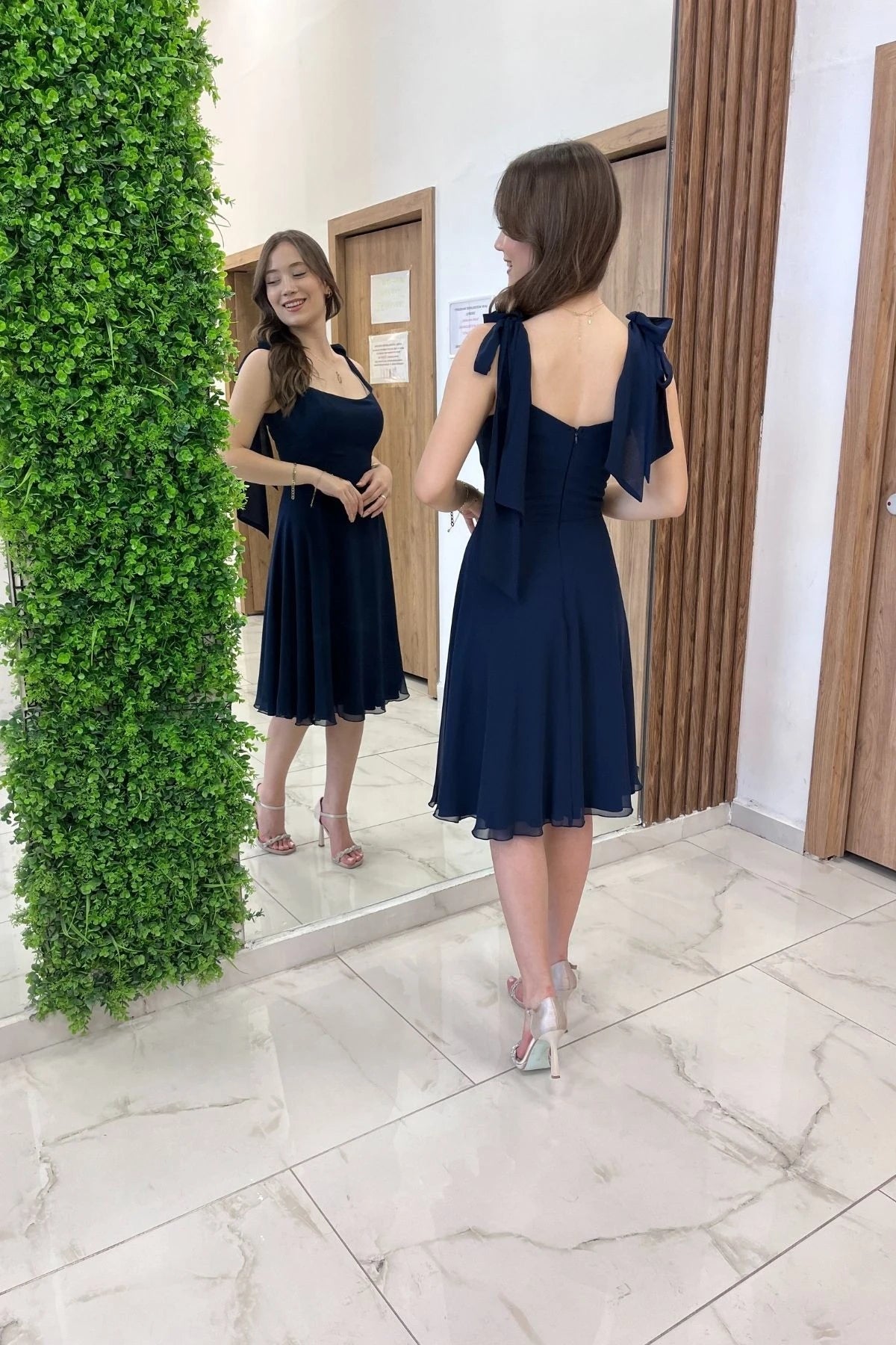 Image of Women's Short Dress with Shoulder Straps and Lining