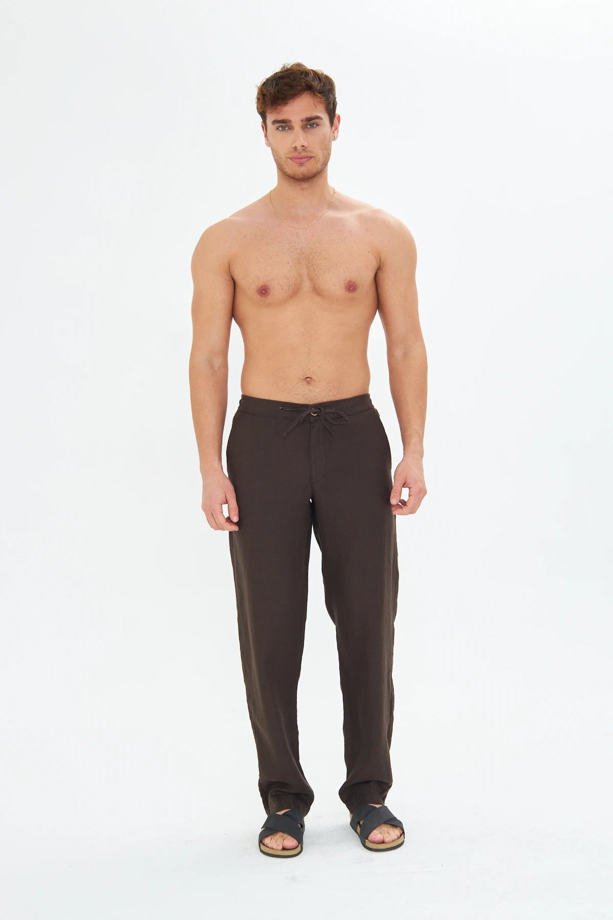 Image of Men's Linen Trousers, Brown