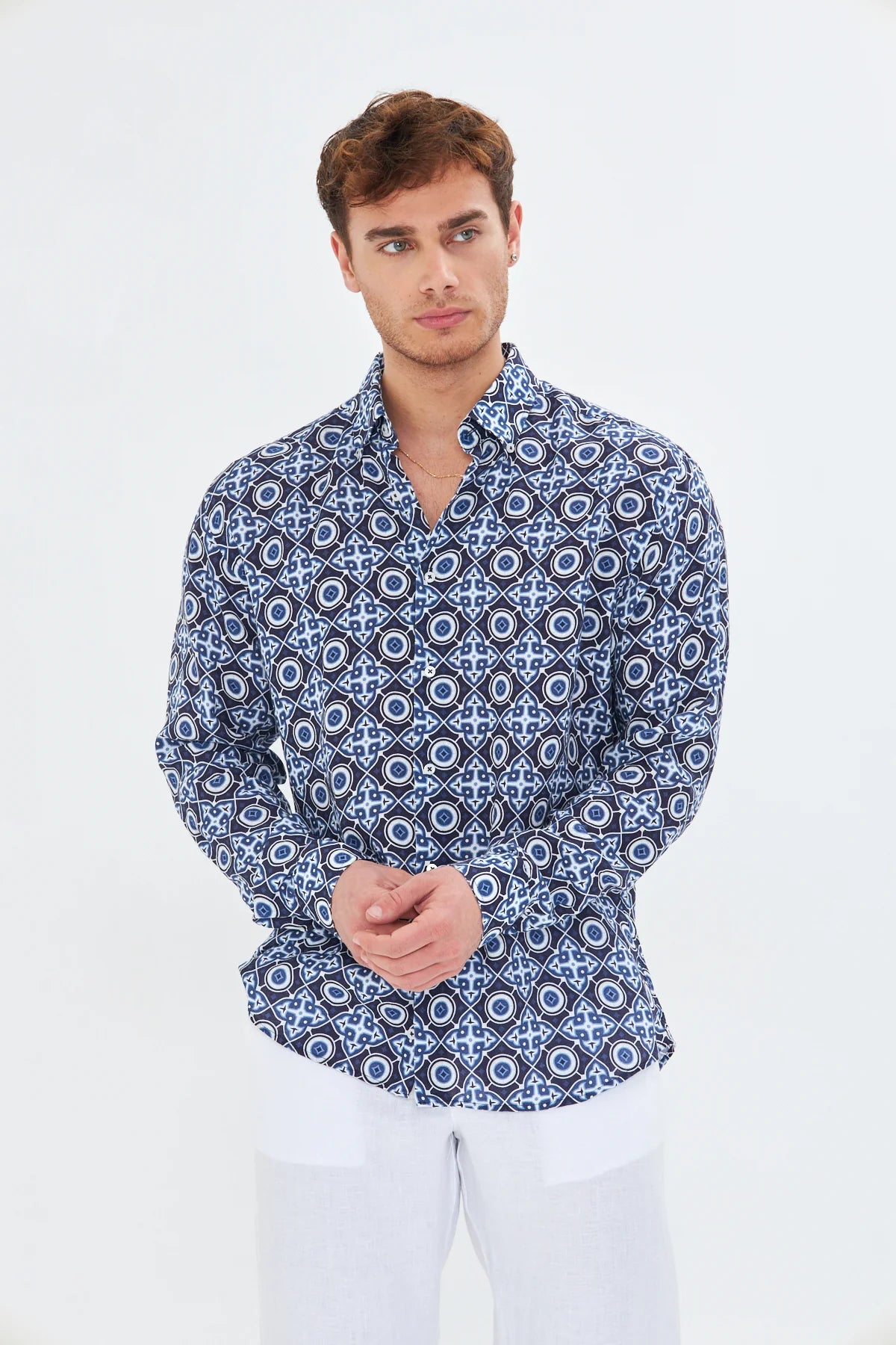 Image of Ethnic Pattern Men's Linen Shirt
