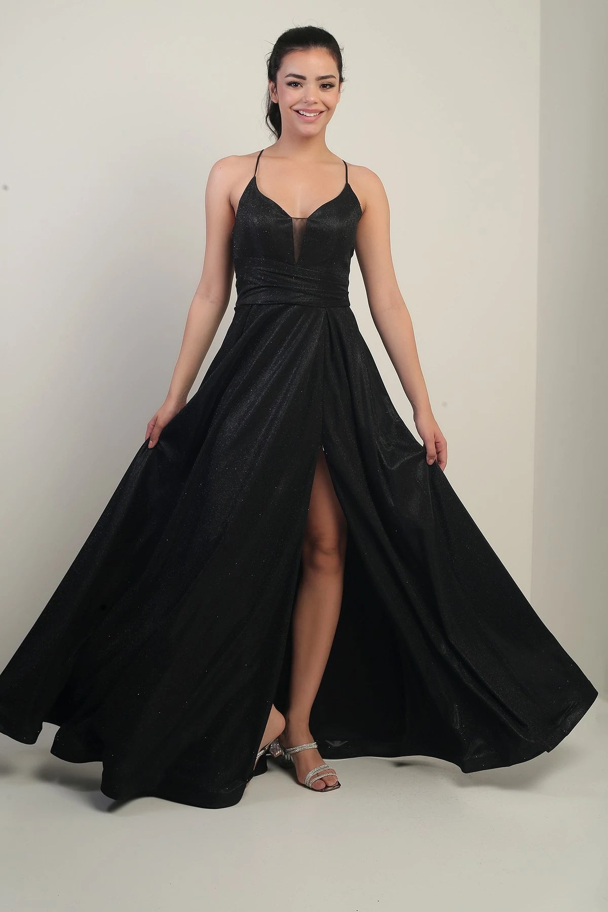 Image of Strappy, Lined, Glittery Long Evening Dress