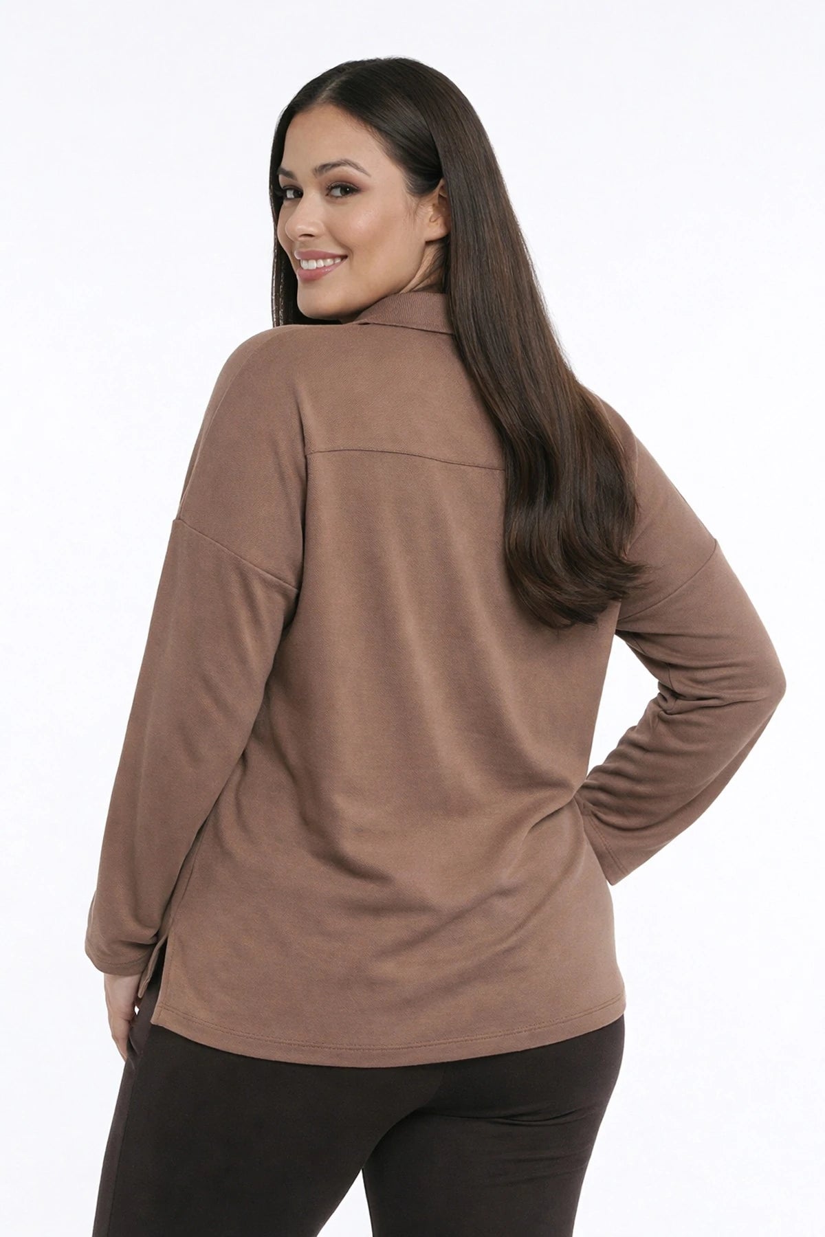 Image of Women's Plus Size Lycra Blouse with Gold Button Collar